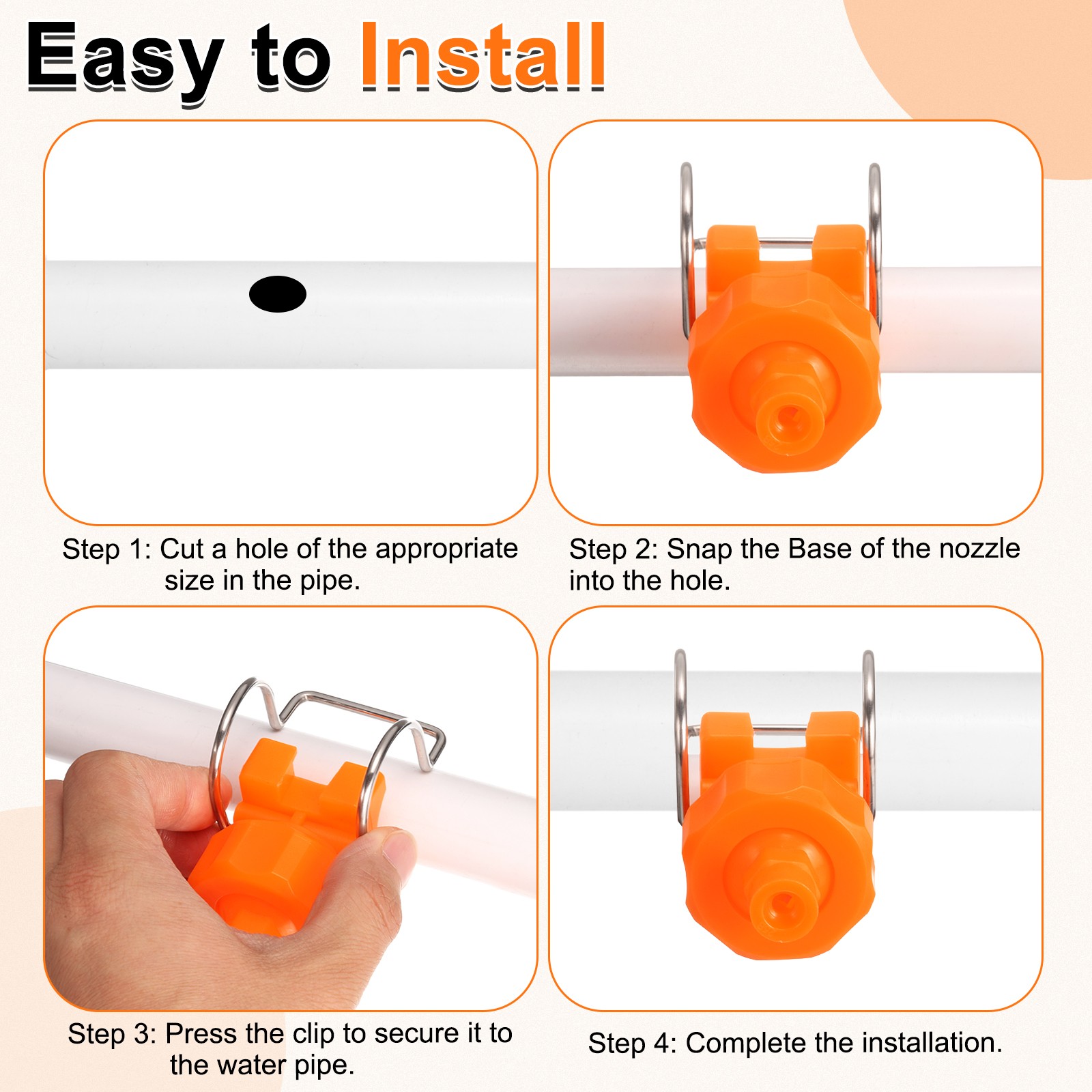 3Pcs 65 Degree Spray Nozzle with Pipe Clip 25mm/1″, 0.25m³/h