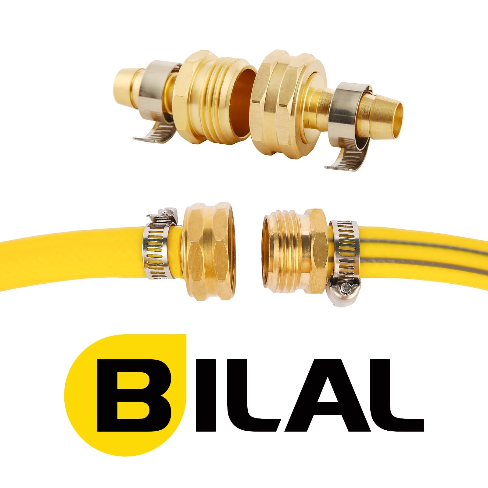 BILAL 2 Set Brass Garden Hose Repair Connector Kit 2 Set, Fit for 1/2″ hose