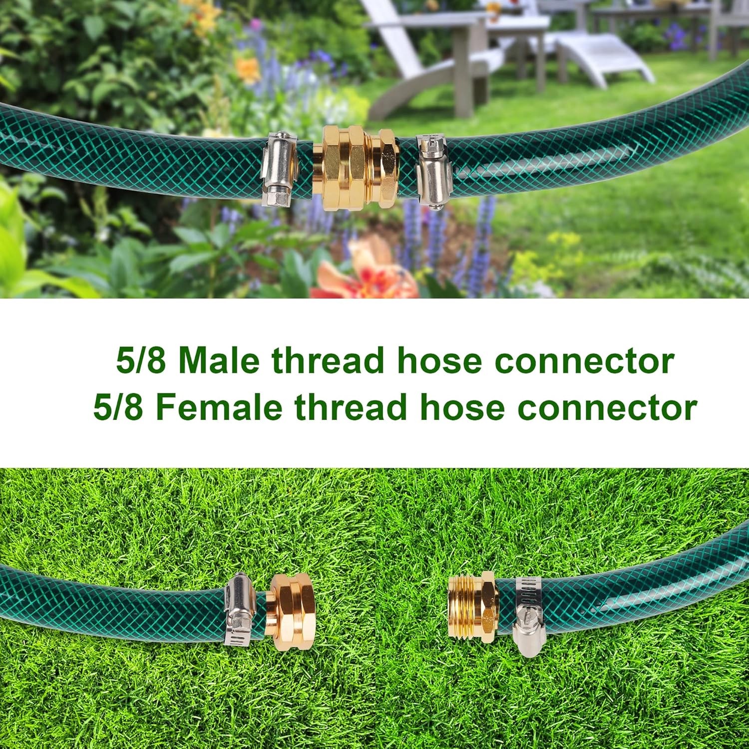 Biswing Garden Hose Repair Connector with Stainless Steel Clamps, 5/8″ Brass