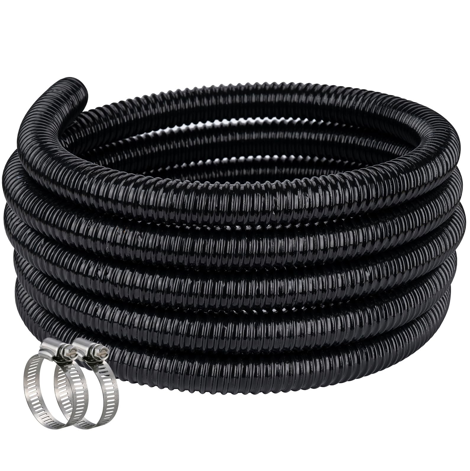 Pond Hose ID 1-1/4” × 25ft Black Corrugated Flexible Reinforced PVC H