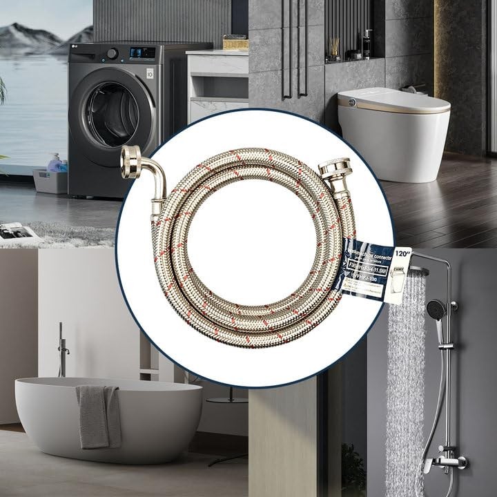 PLUMBINGMASTER 10FT Stainless Steel Washing Machine Hoses 10FT, Red and Blue