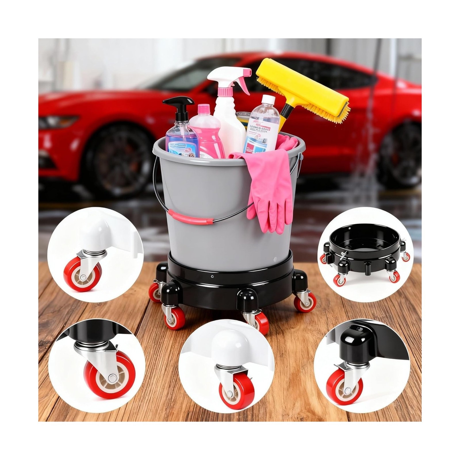 2 Pcs 5 Gallon Bucket Dolly, 11 Inch, Black Set | 1 Car Washing Glove, 5 Heav…