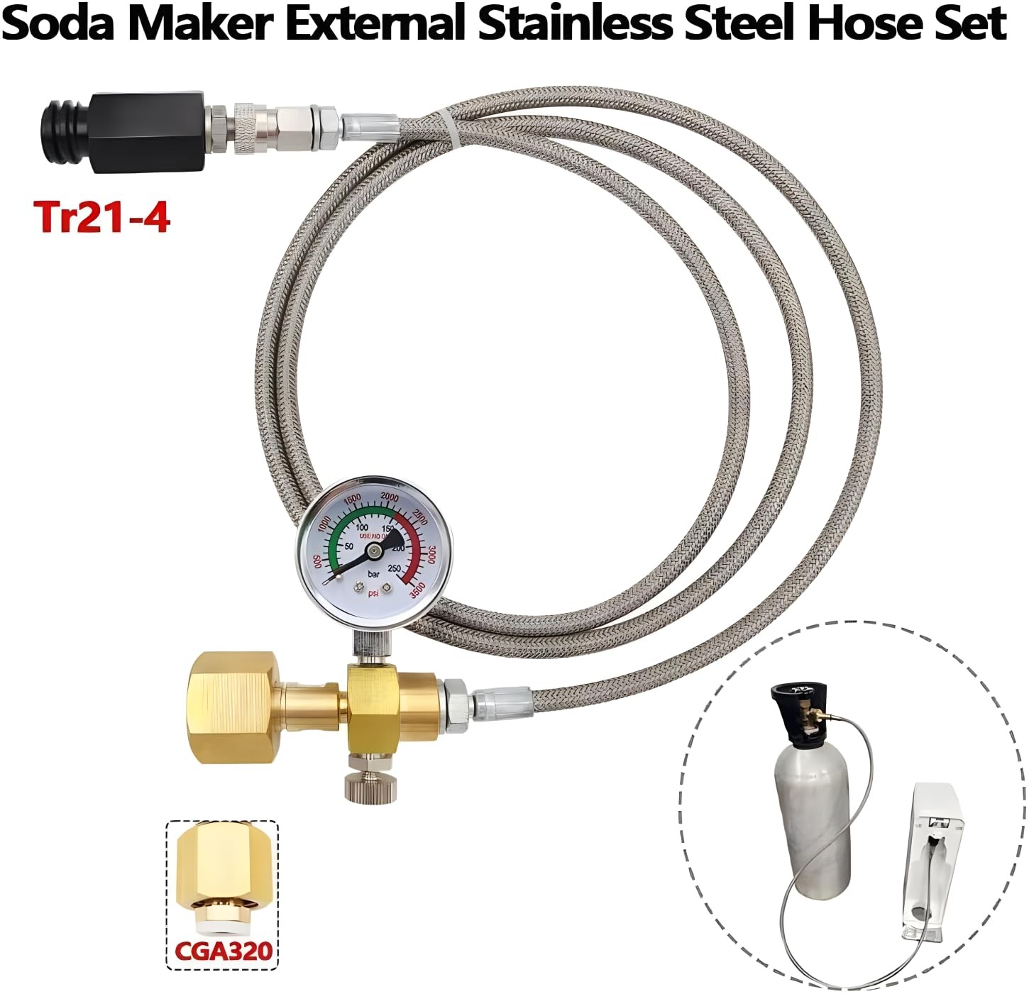 Upgraded Soda Machine Co2 Adapter Stainless Steel Hose with Larger small, Red