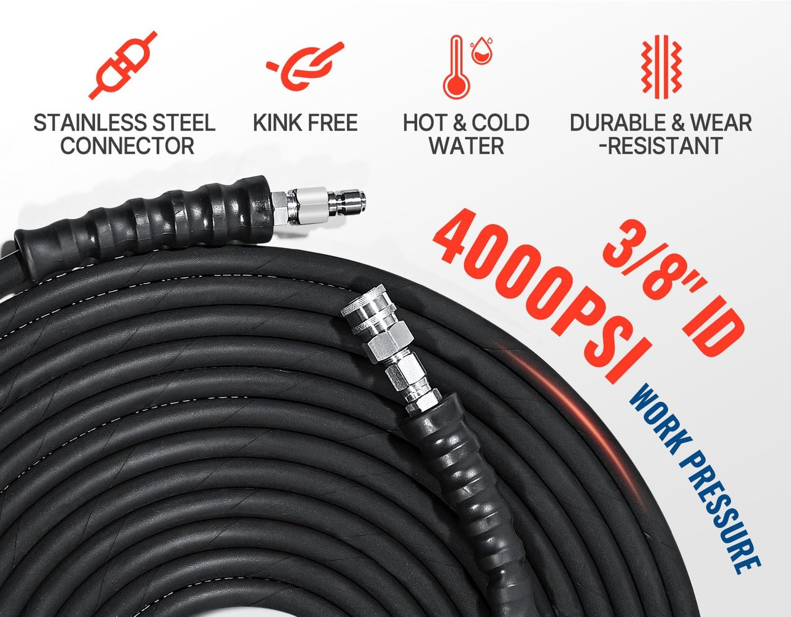 YAMATIC 3/8″ Pressure Washer Hose 100 FT with Stainless Steel Quick Connect |…