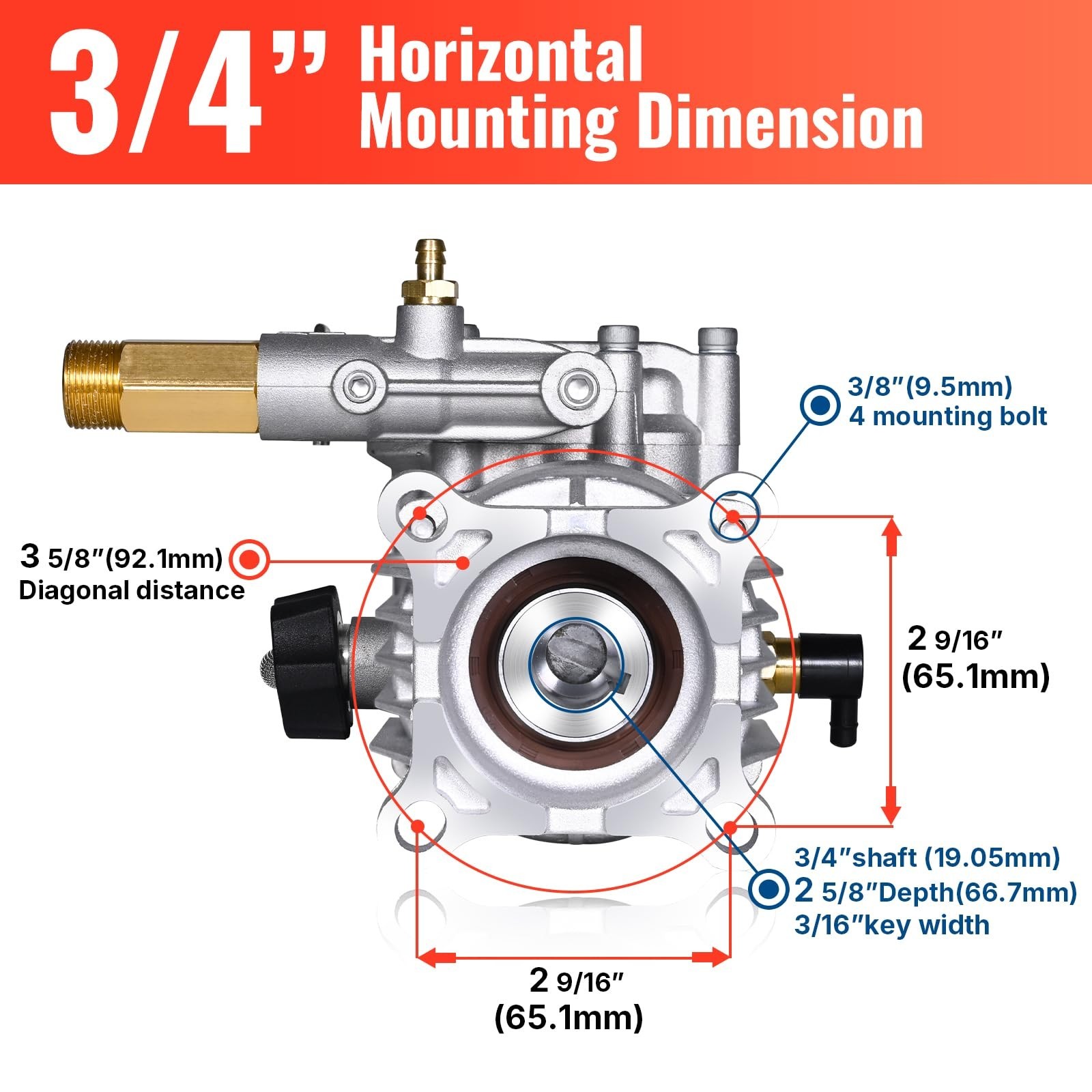YAMATIC 3/4″ Shaft Horizontal Pressure Washer Pump 3200 PSI @ 2.5 GPM Replace…