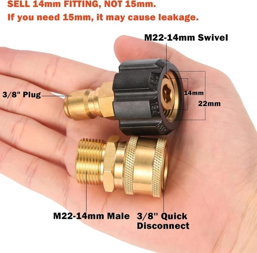 Pressure Washer Quick Connect Fittings, M22 14mm to 3/8″, 1 Set