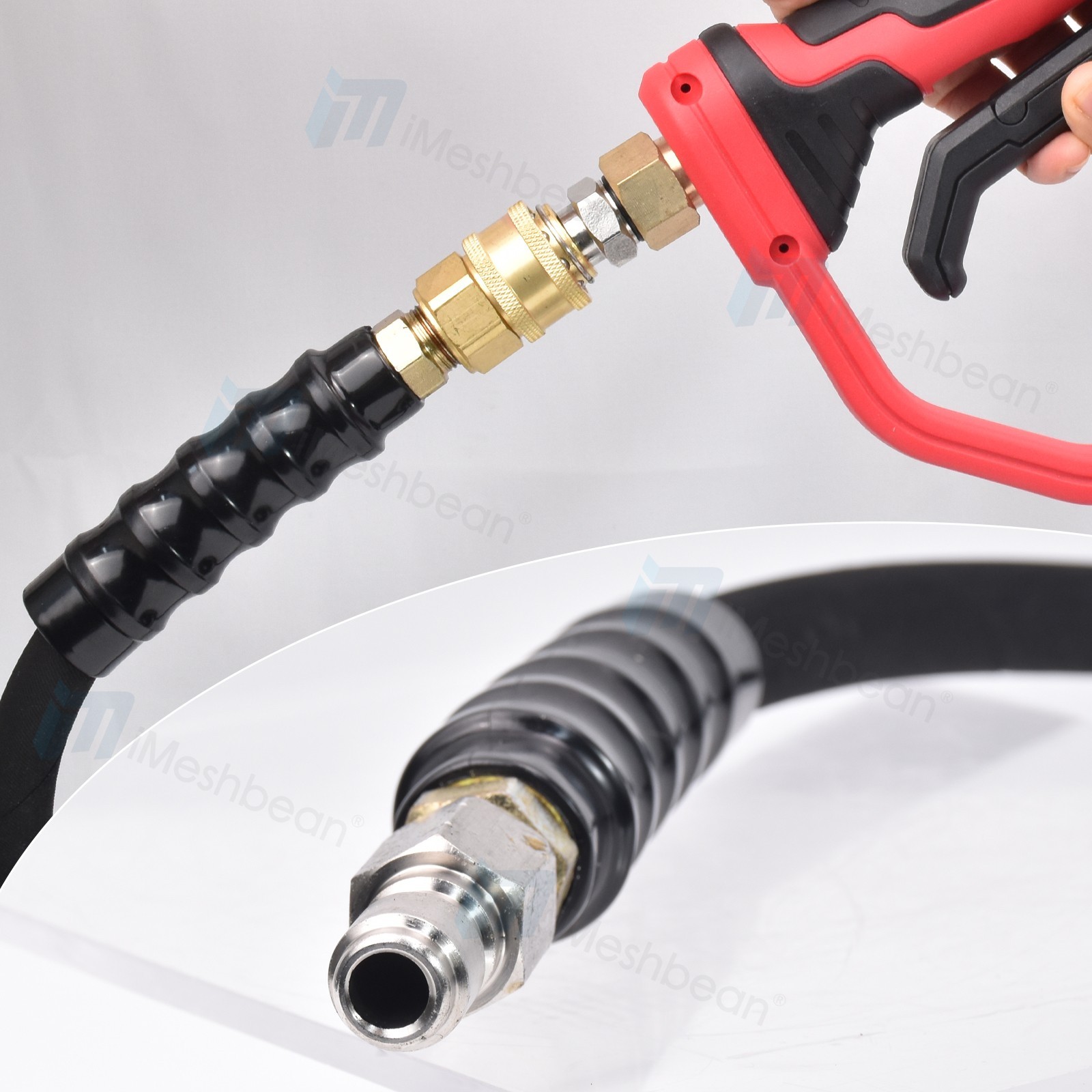 50ft Pressure Washer Hose 4000 PSI Non-Marking Gray With Couplers 275F 3/8″