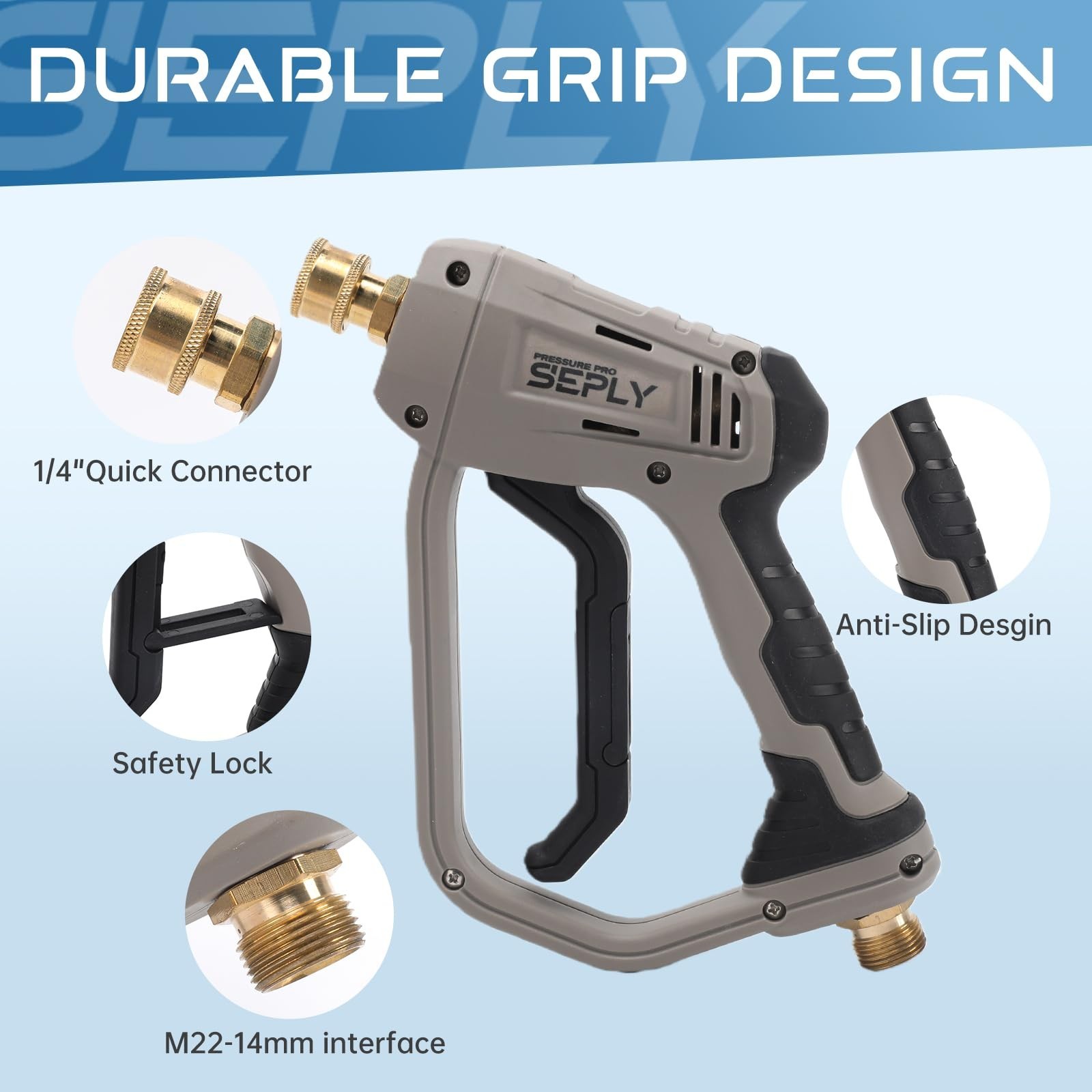 Pressure Washer Short Gun 5000 PSI with 5 Nozzle Tips, M22-14mm Fittings, Hea…