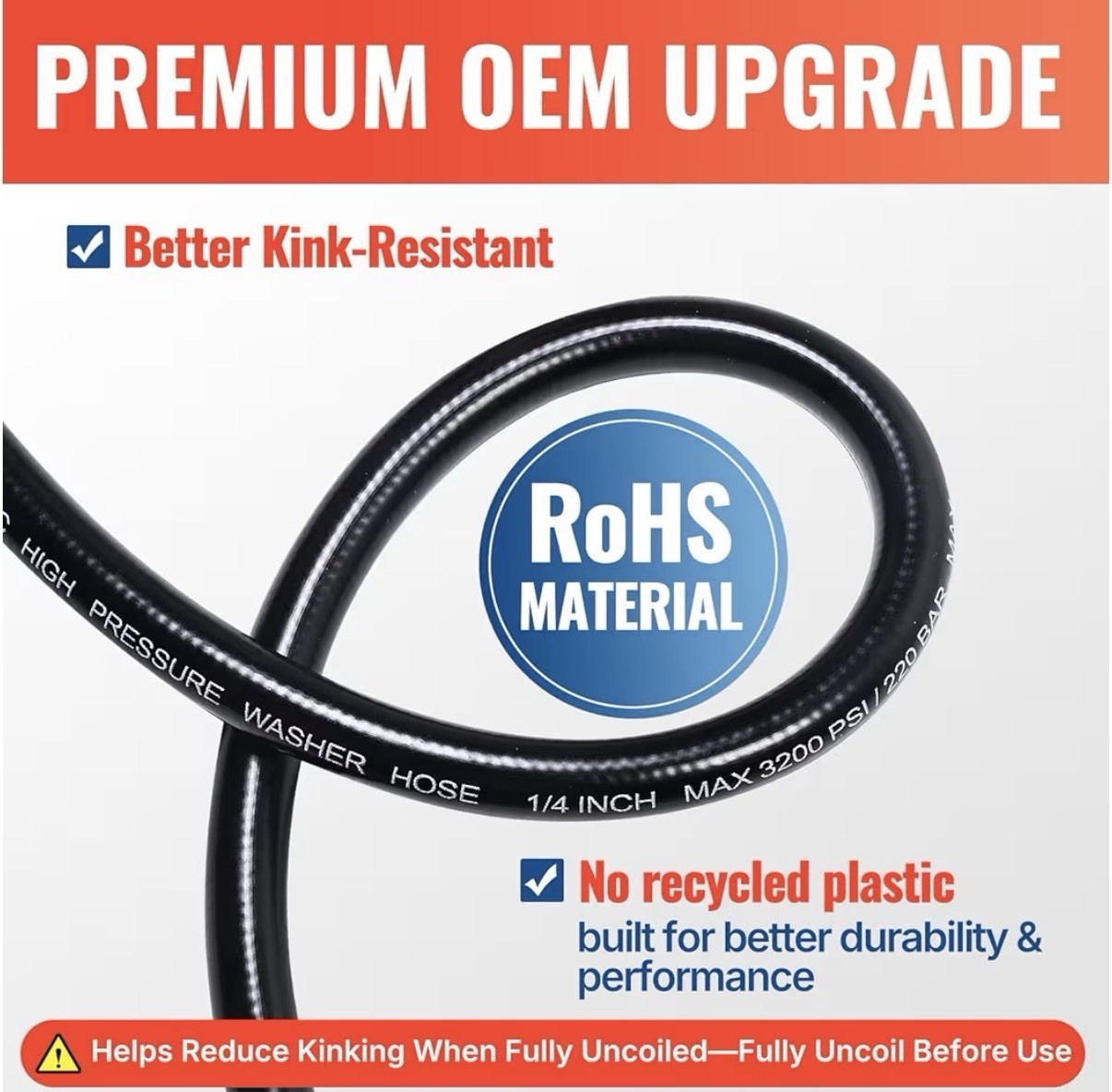 YAMATIC 50 ft 1/4 in Pressure Washer Hose M22-14mm Female Brass Fittings