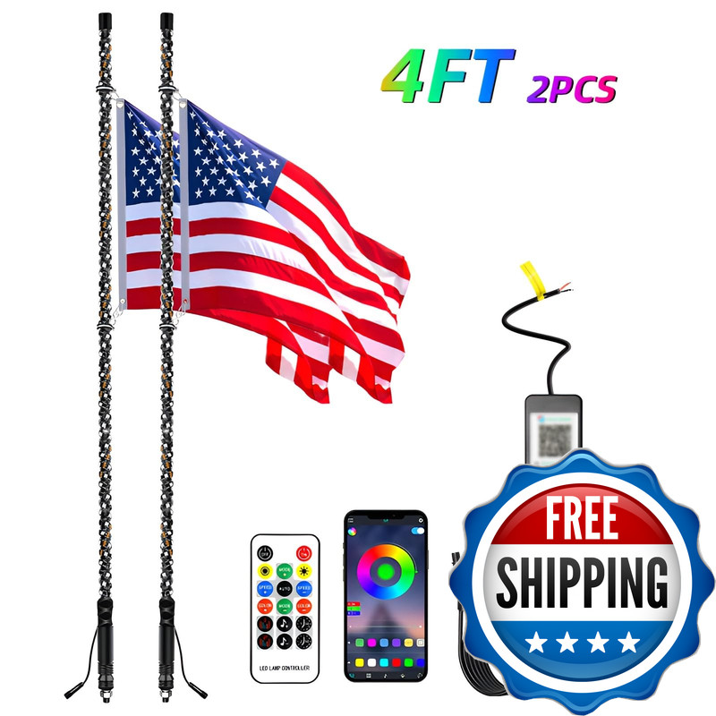 S7 2Pcs 4Ft Whip Lights Led Whip Light App Remote Control Spiral Rgb Chasing