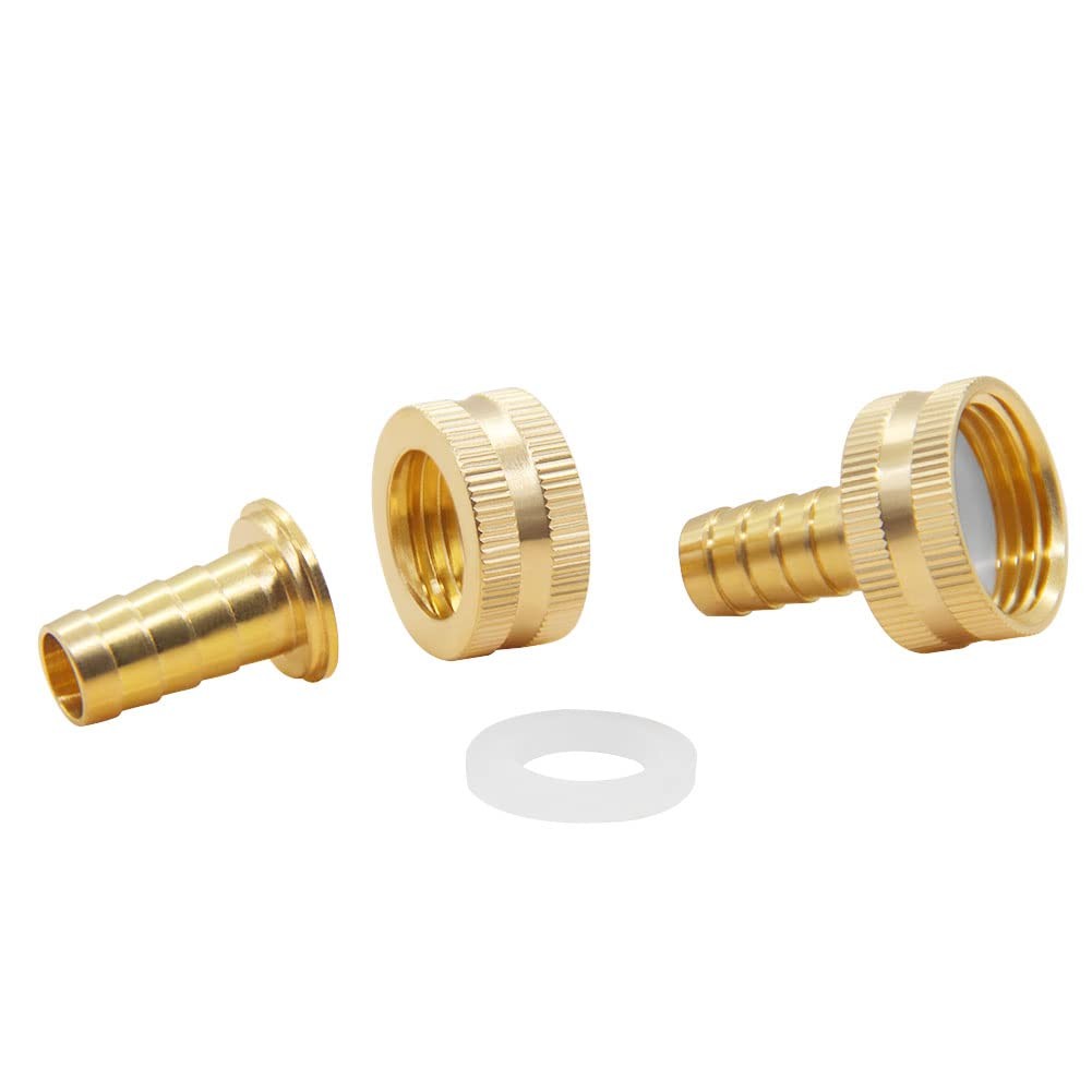 Hooshing 4PCS Garden Hose Connector 3/8″ barb x 3/4″ GHT Female, Gold