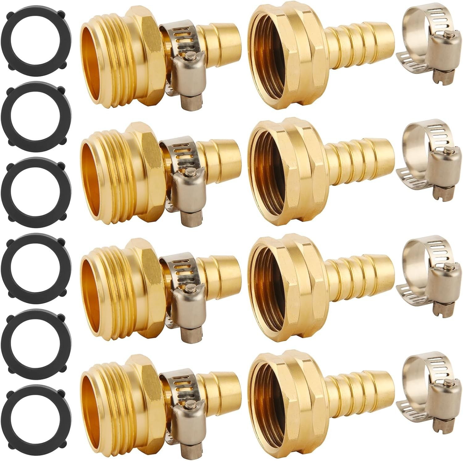 4 Set Brass Garden Hose Repair Connector Kit 4 Set, Fit for 1/2" hose