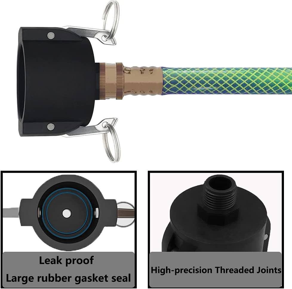 275 330 Gallon IBC Tote Tank Drain Adapter Fittings 2″ Cam Lock 2 Inch, Black