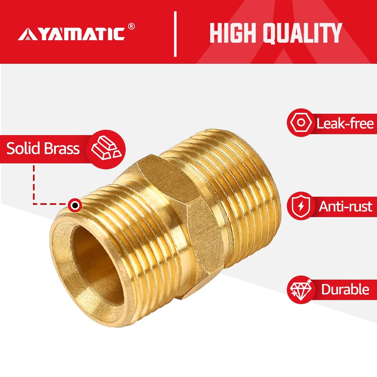 YAMATIC Pressure Washer Hose Connector, Solid Brass Double 1pcs, Golden