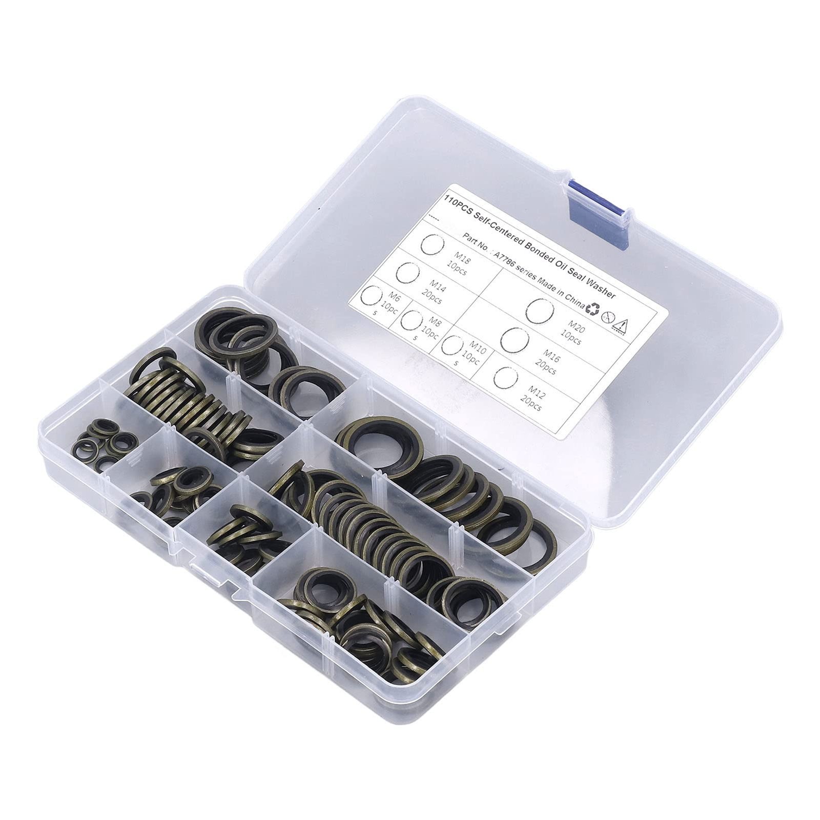 KooingTech 110PCS 8 Sizes Crush Washer, Oil Drain Plug Gasket M6 M8 6mm-20mm