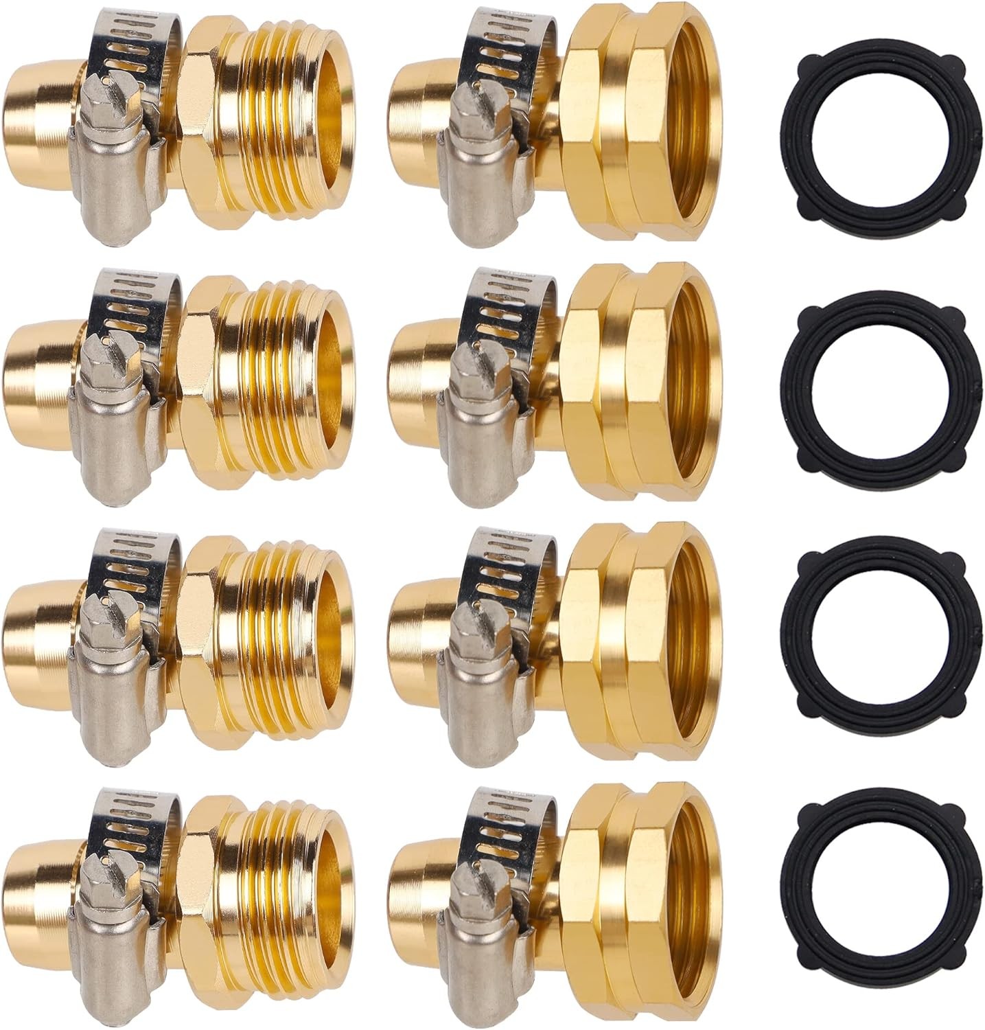 Biswing Garden Hose Repair Connector with Stainless Steel Clamps, 5/8″ Brass
