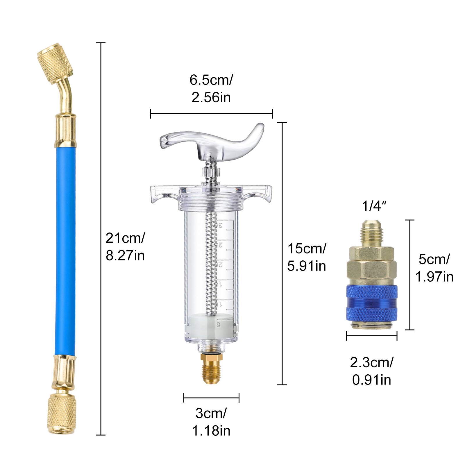 Oil & Dye Injector 30ml/1oz Manual Compressor R134A Quick Coupler Connector
