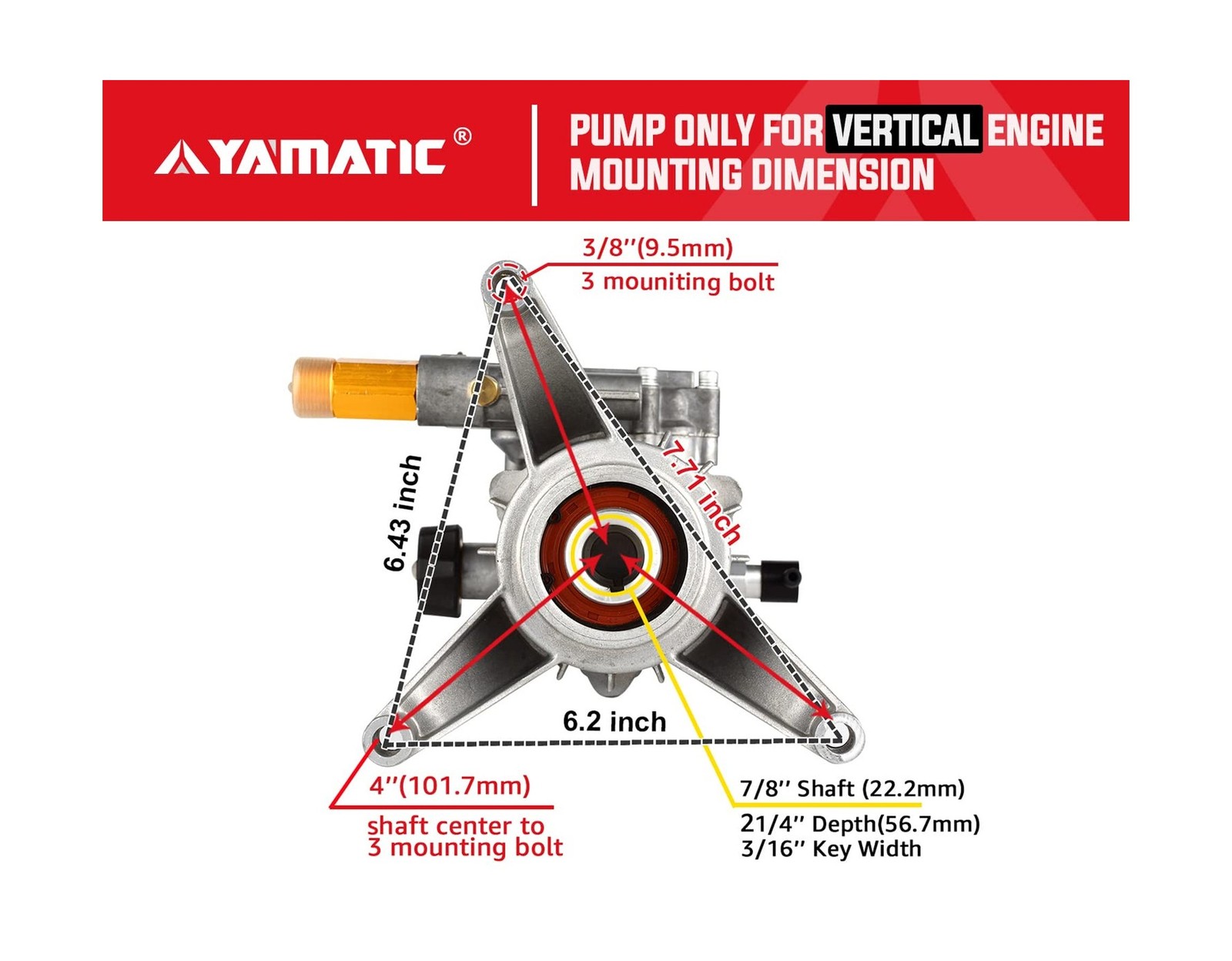 YAMATIC 7/8″ Shaft Vertical Pressure Washer Pump 3000 PSI @ 2.5 GPM OEM & Pre…