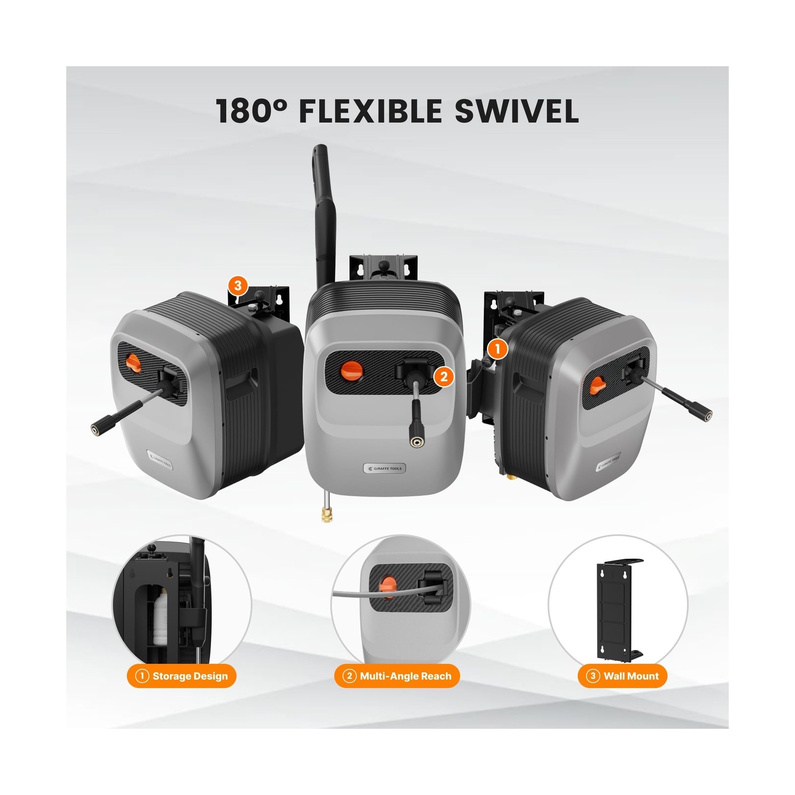 Giraffe Tools Grandfalls Retractable Pressure Washer G20, 2500 PSI 2.2 GPM, W…