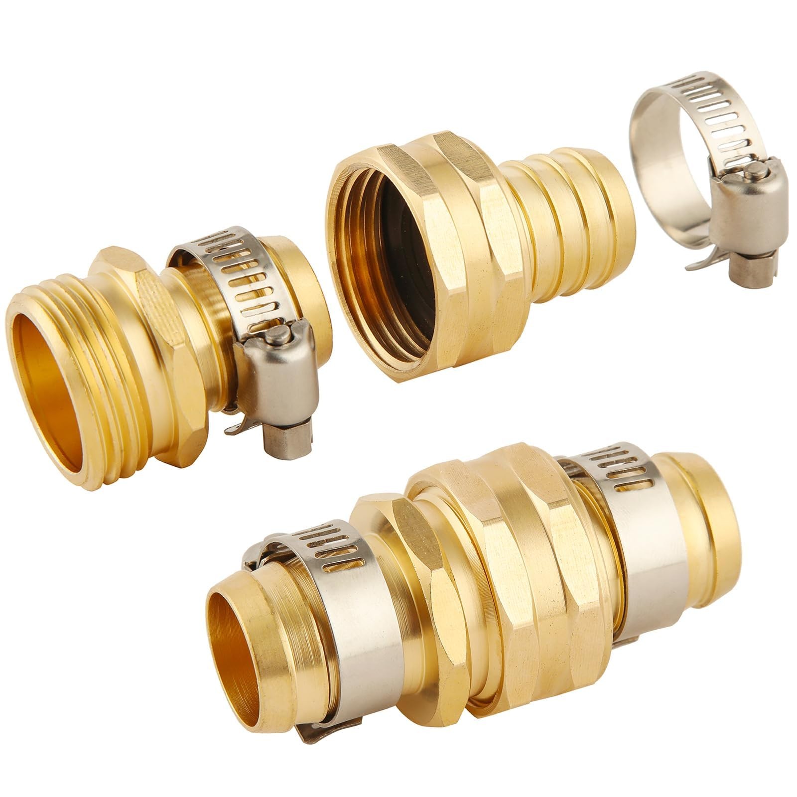 AuySier 3 Set Brass Garden Hose Repair Connector 0.75 Inch, Fit for 3/4″ hose