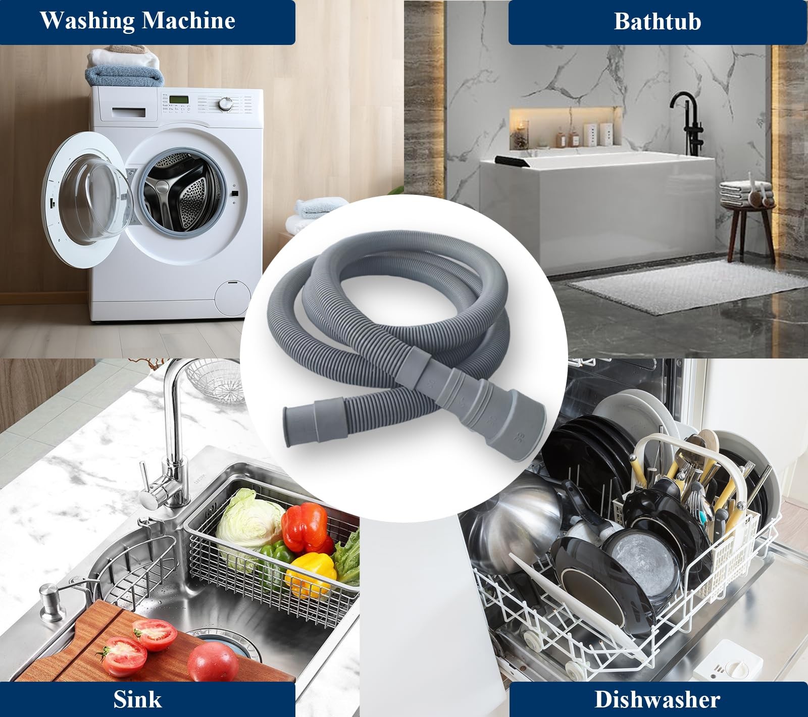 DLHMBOQ 6.5ft Washing Machine Drain Hose Extension Kit 6.5Feet, Gray