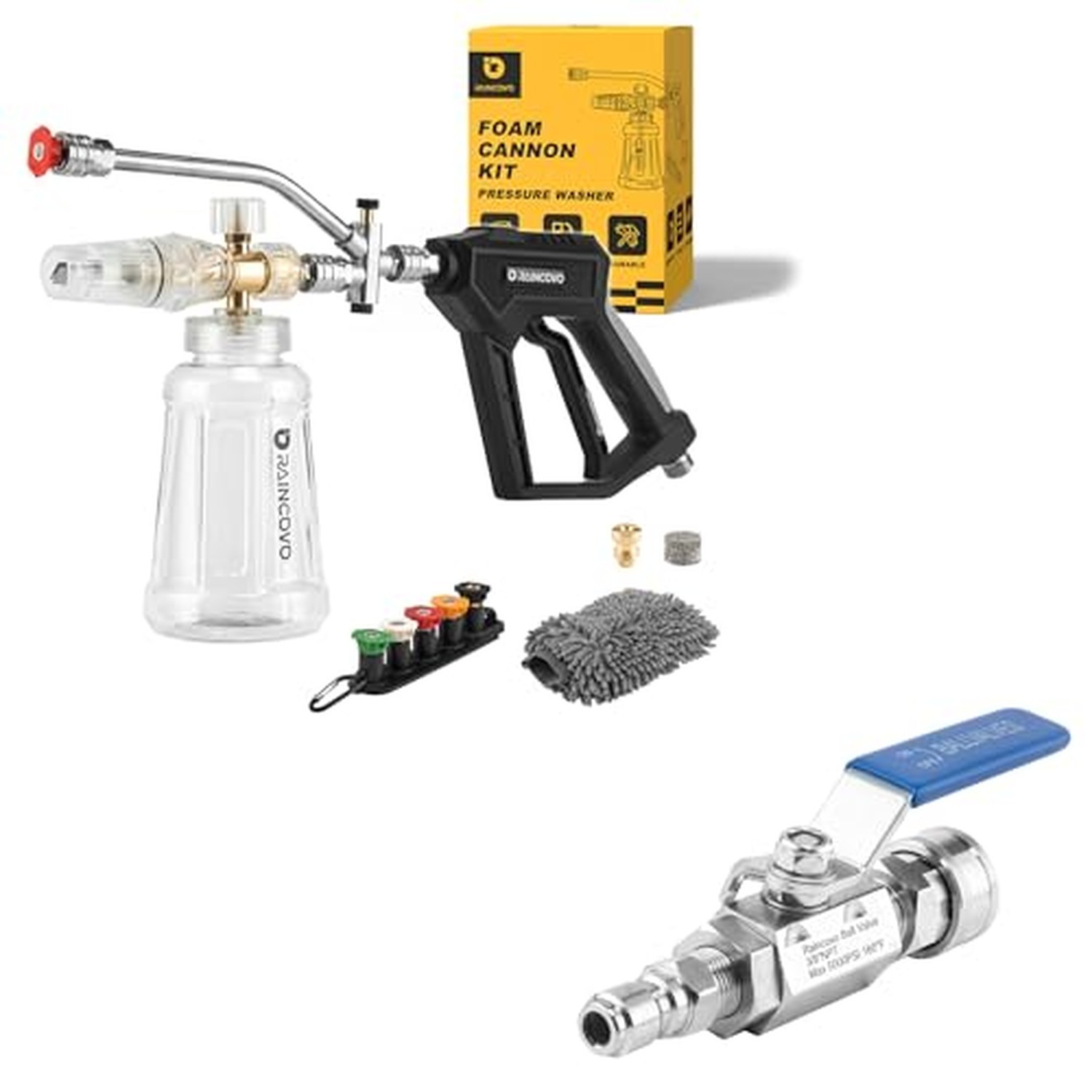 Raincovo Foam Cannon with Short Pressure Washer Gun, Dual Connector Accessori…