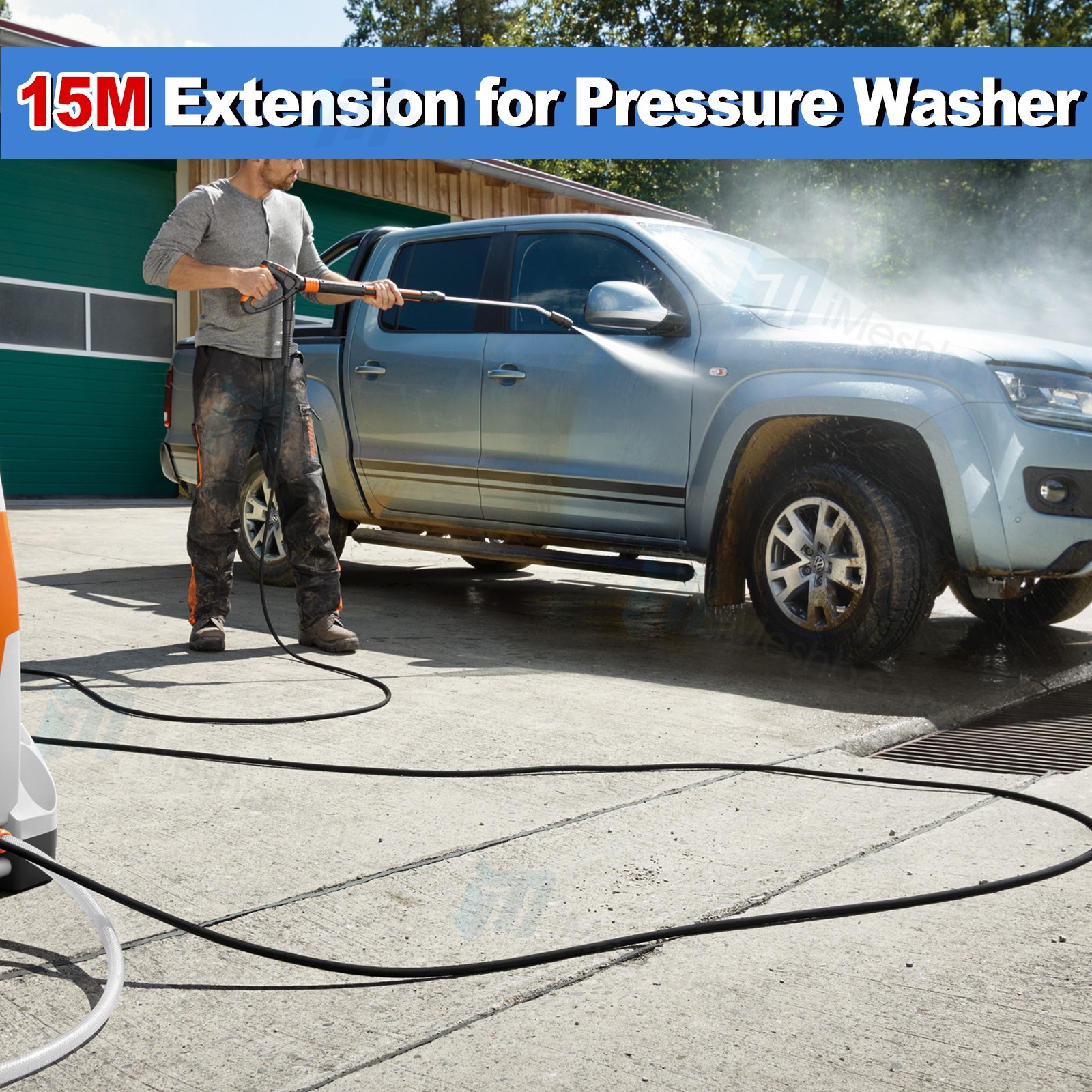 125′ Pressure Washer Hose Extension Cable 4000PSI 125ft Length Gray 3/8″ Coupler