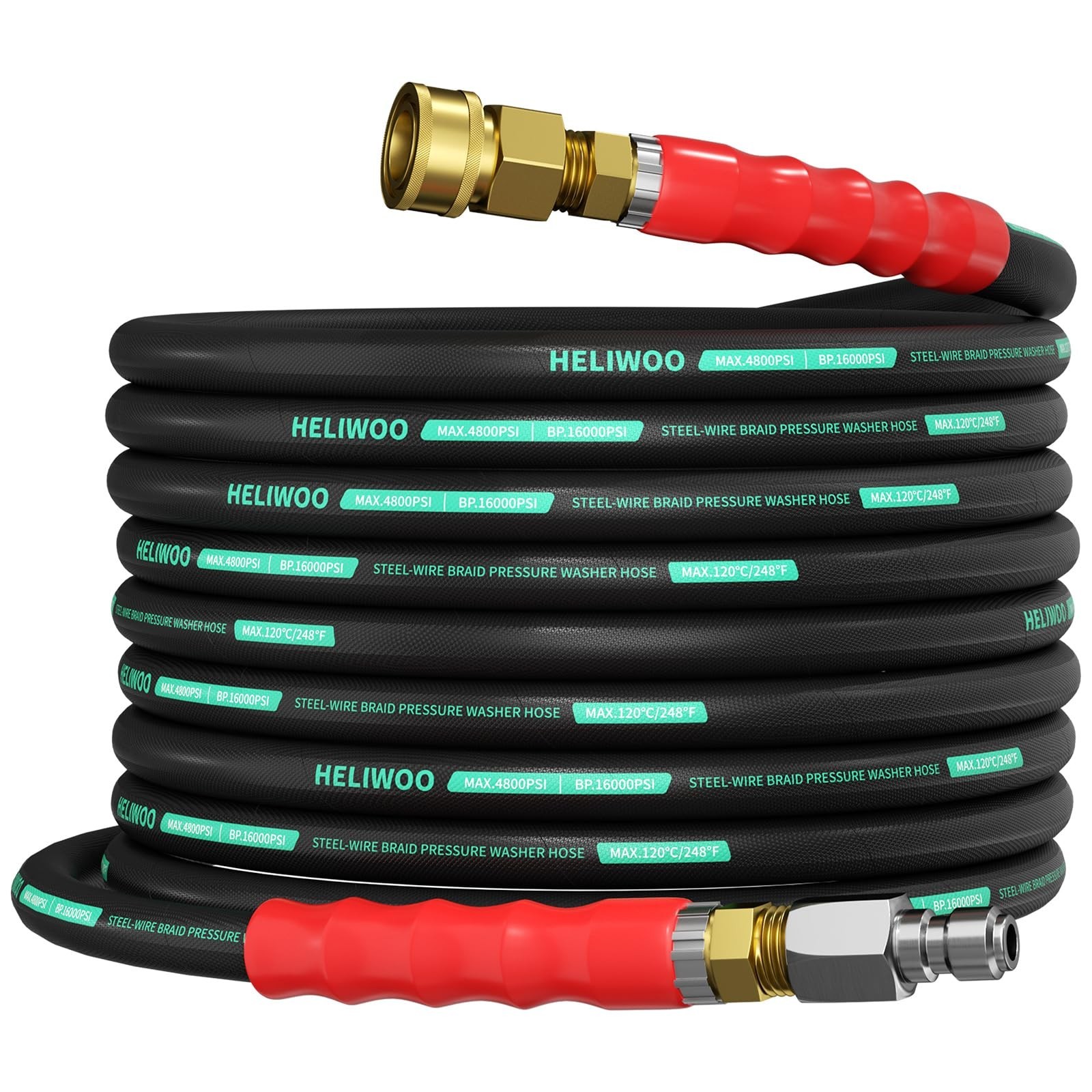 Pressure Washer Hose 25FT 4800 PSI, 3/8” Steel Wire Braided Kink Resistant P…