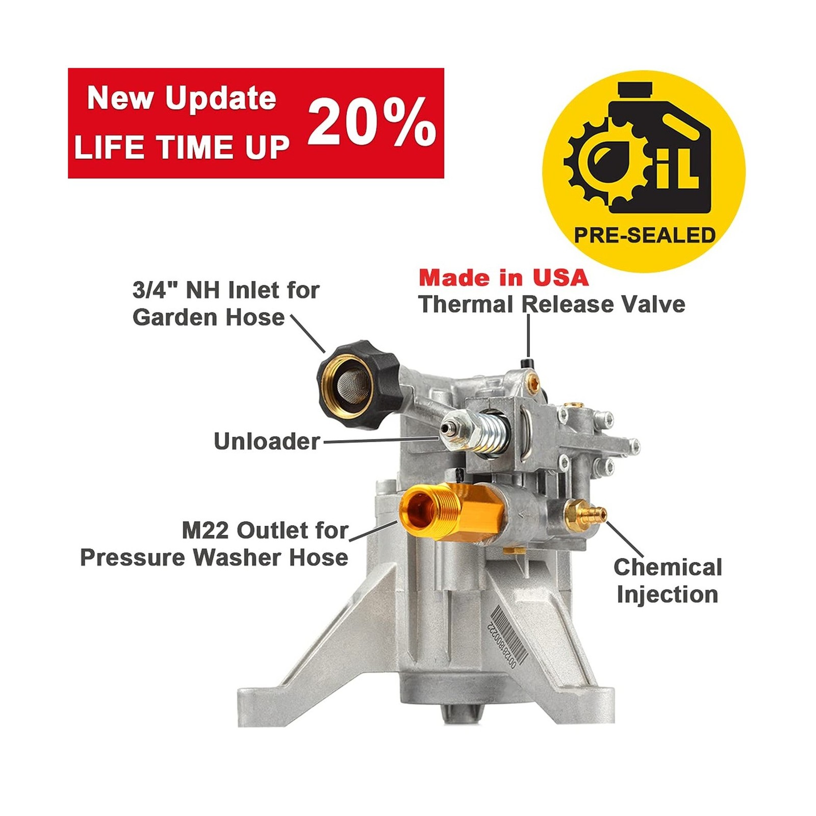 YAMATIC 7/8″ Shaft Vertical Pressure Washer Pump 3000 PSI @ 2.5 GPM & Pressur…