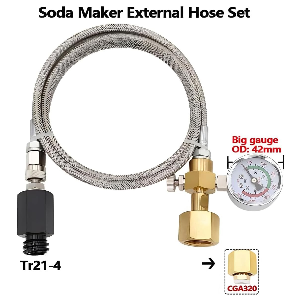 Upgraded Soda Machine Co2 Adapter Stainless Steel Hose with Larger small, Red