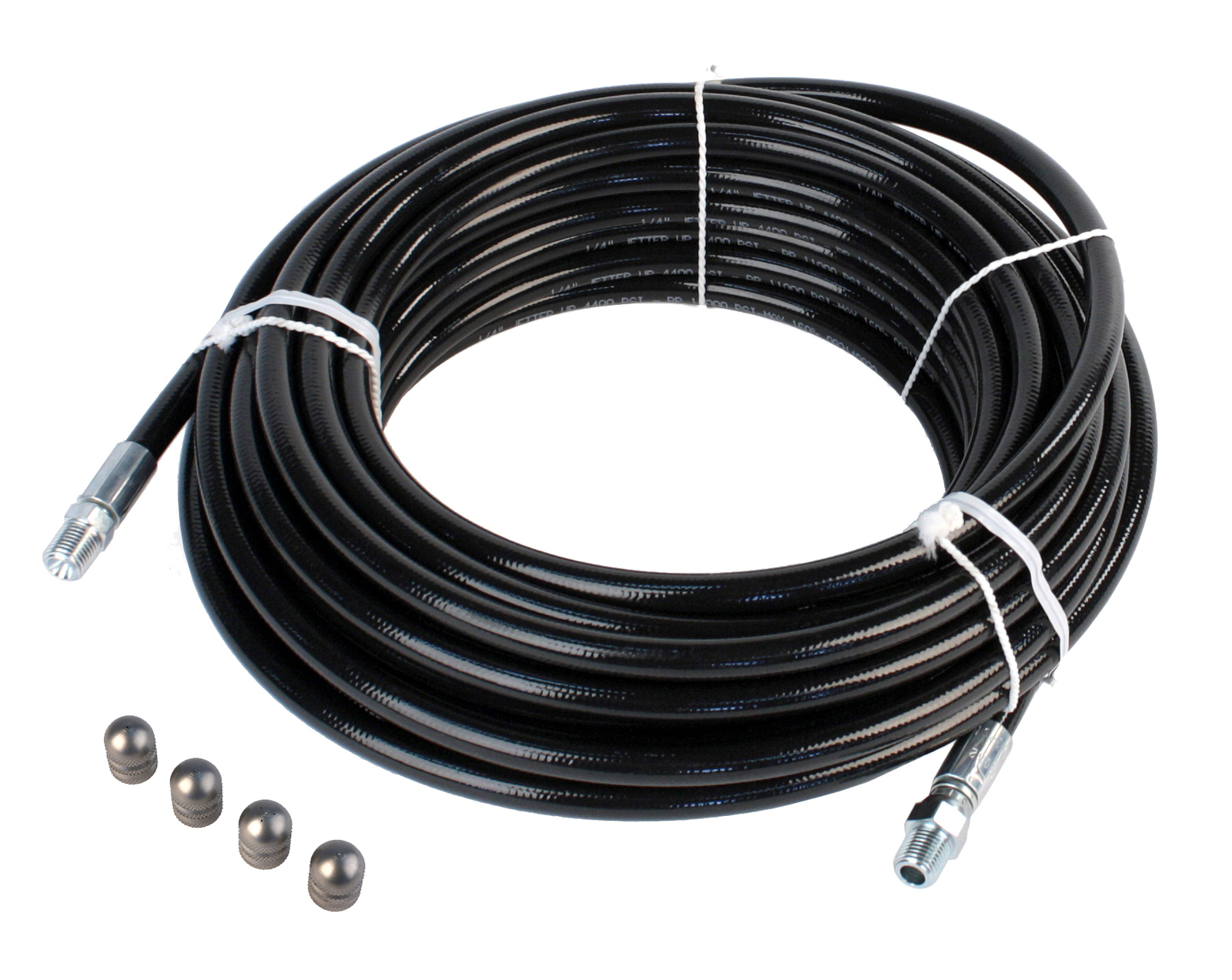 Sewer Jetter Hose4800 PSI & 4 Thruster Flusher Monster & Degreaser Nozzles