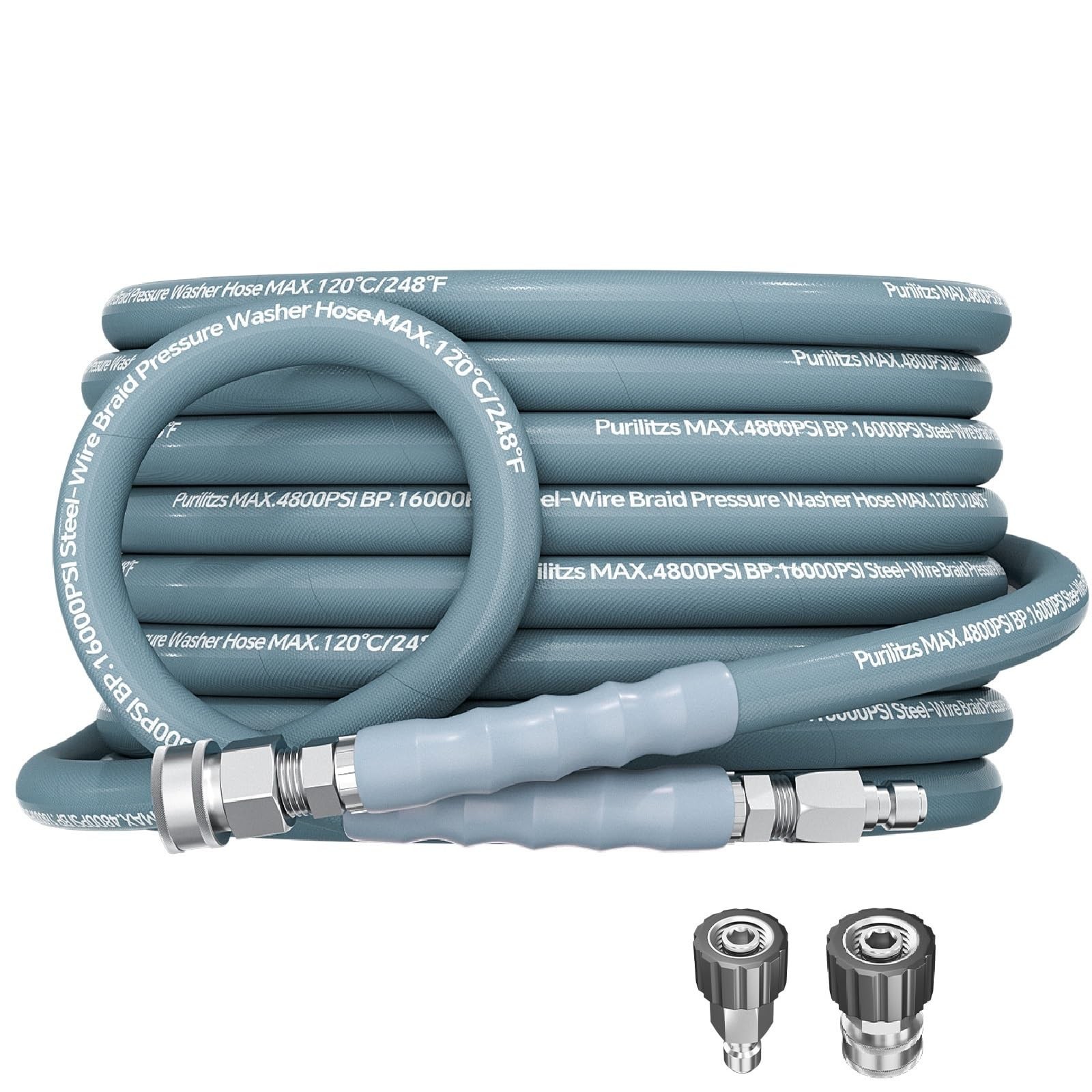 25ft Pressure Washer Hose 4800PSI, 3/8″ Power Washing Hose Steel Wire Braided…