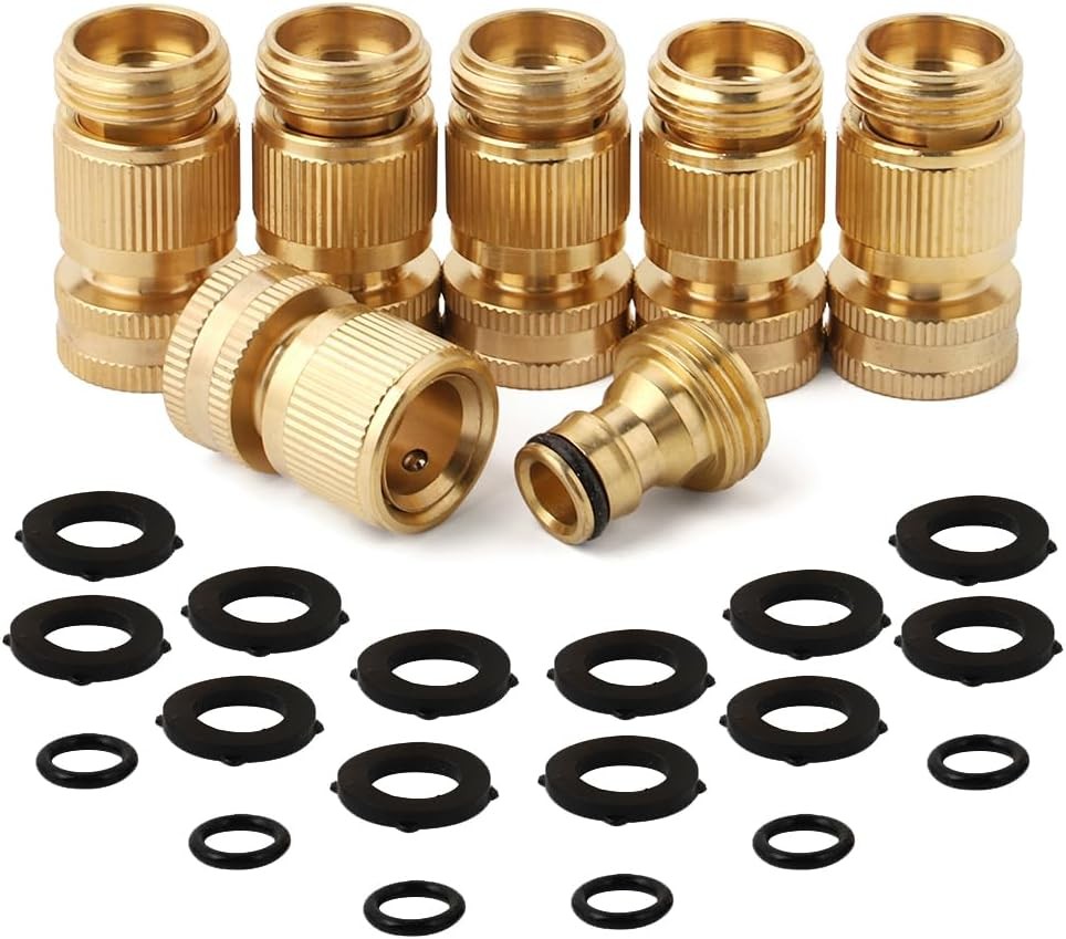 Garden Water Pipe Quick Connect, Solid Brass 3/4 Inch Thread Fitting, 6 Packs