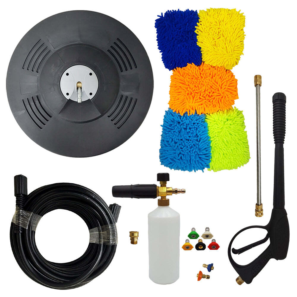 Surface Cleaner 50′ Hose 5 Tips 2 Nozzles Foam Lance 5 Mitts 1/4 & 3/8 Female G