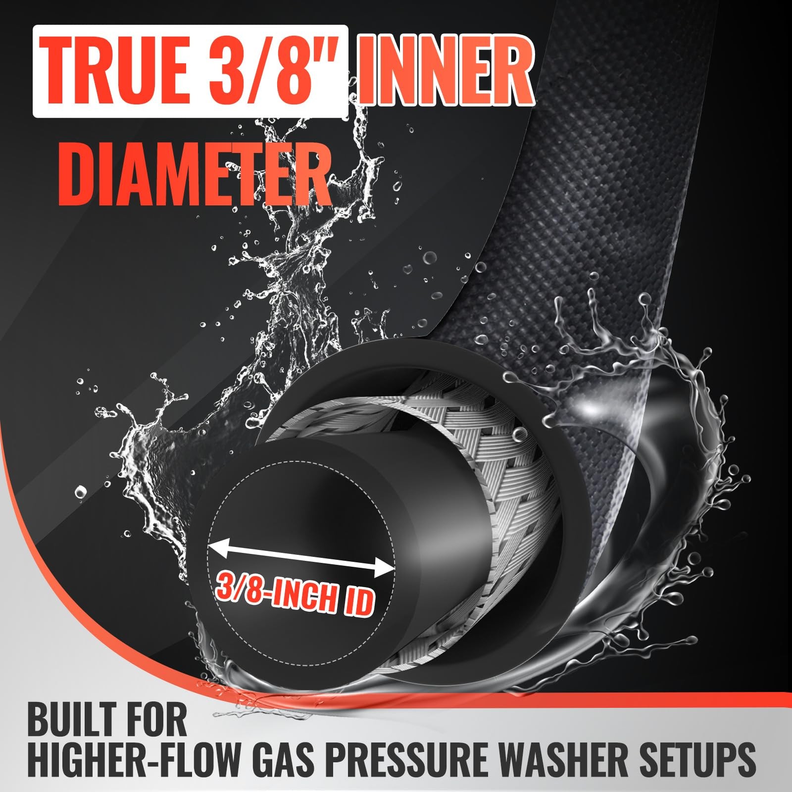 YAMATIC 3/8″ Pressure Washer Hose 50FT With Swivel 3/8 Quick Connect, 4000 PSI H