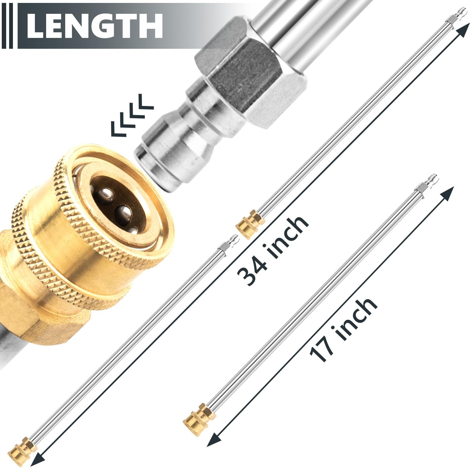 Pressure Washer Extension Wand, 2 Pack 17 Inch 17 inches, silver, yellow