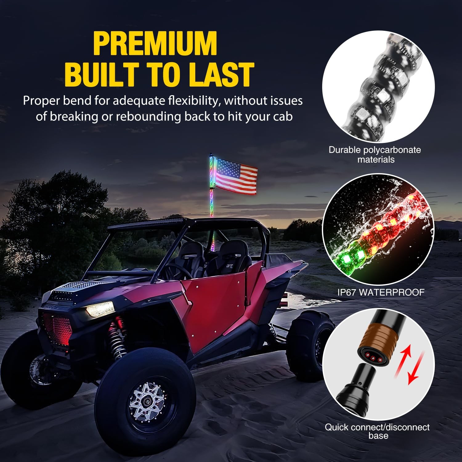 Gooacc 1Pc 4Ft Led Whip Light Spring Base Spiral Rgb Chasing Rf Remote Lighted