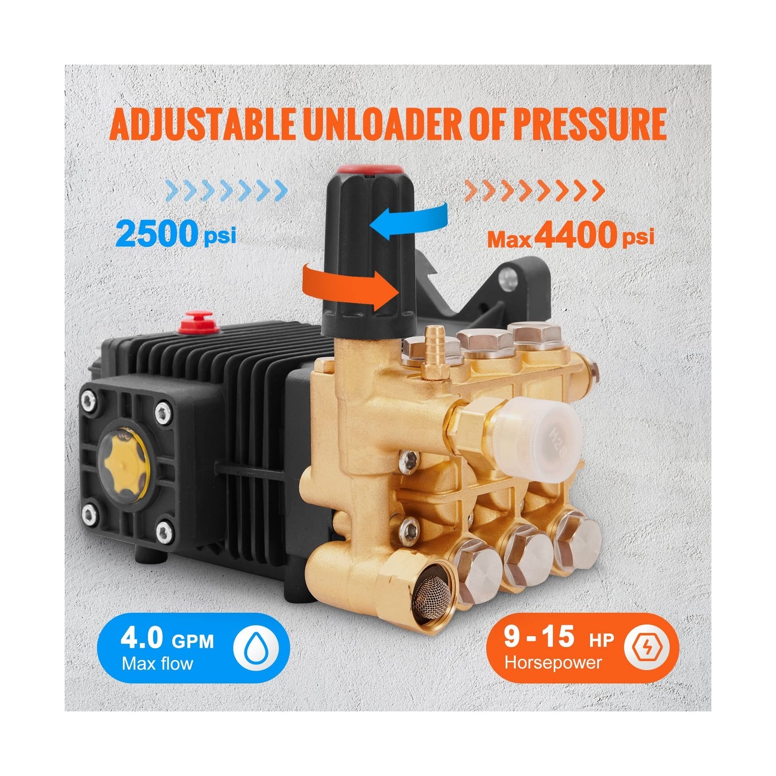 VEVOR Pressure Washer Pump, 4400 PSI, 4.0 GPM, 1″ Shaft Horizontal Triplex Pl…