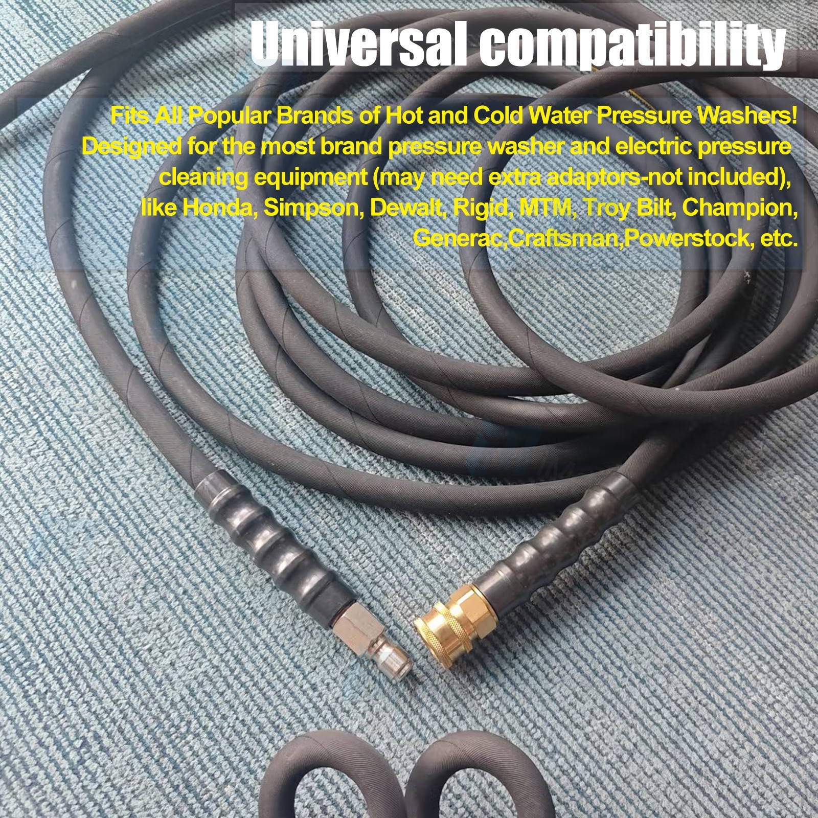 125ft Pressure Washer Hose 4000 PSI Non-Marking Gray With Couplers 275F 3/8″