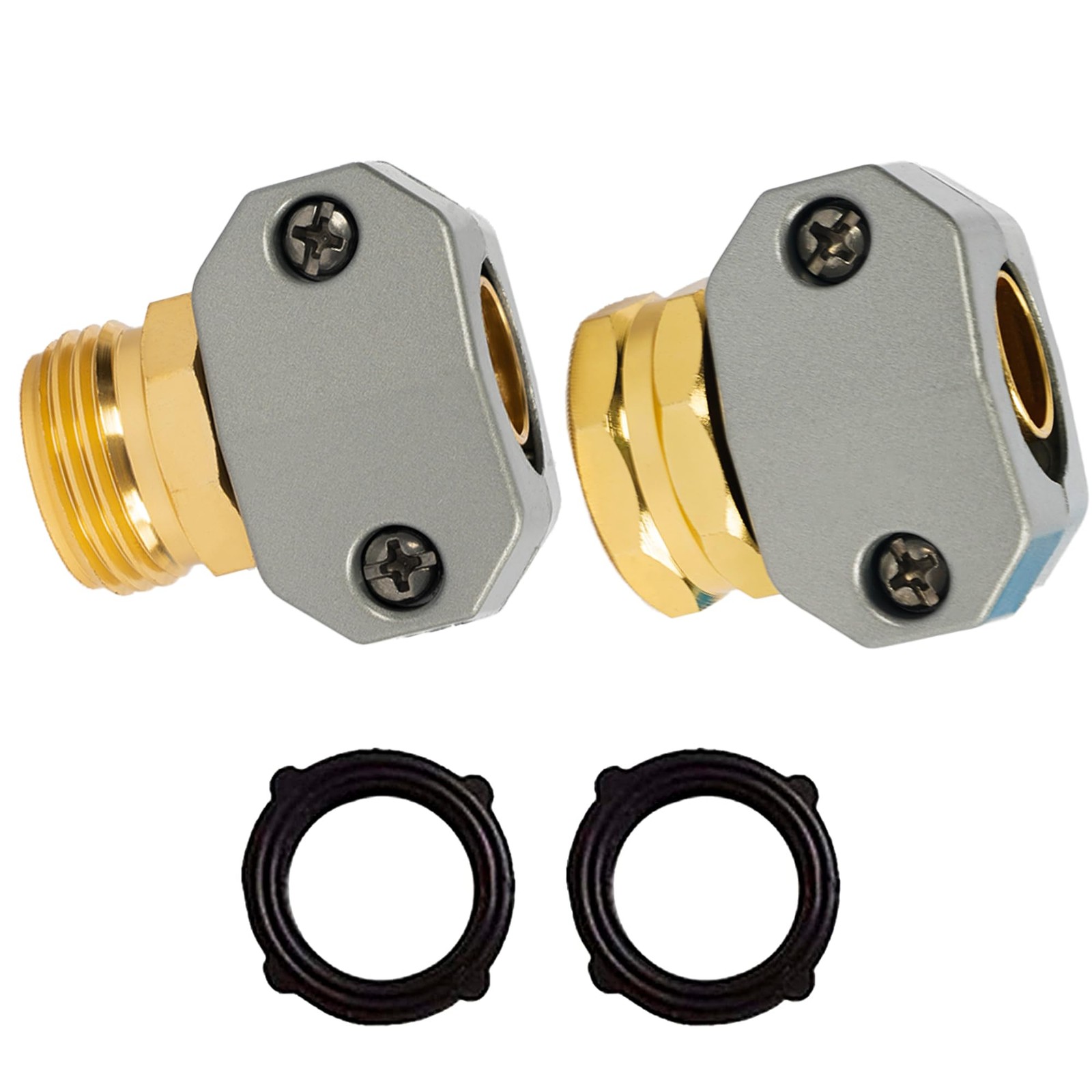Hourleey Garden Hose Repair Kit – Aluminum Alloy End 1 Set, Silver, Gold