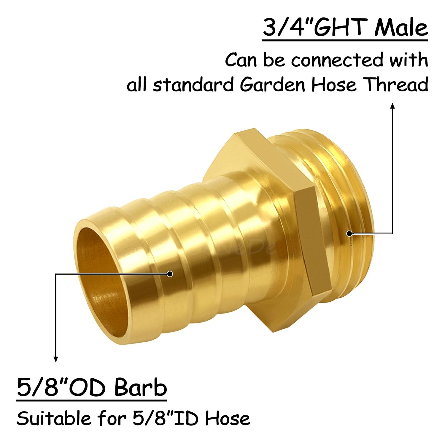 Uenede 2PCS Brass 5/8″ Barb x 3/4″GHT Male Garden Hose End