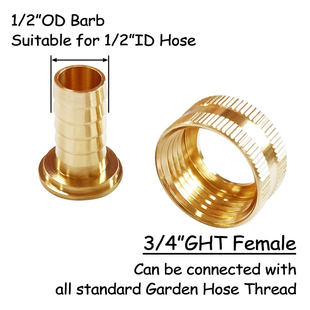 Uenede 2PCS Solid Brass 1/2″ Barb 3/4″GHT Female – Barb,