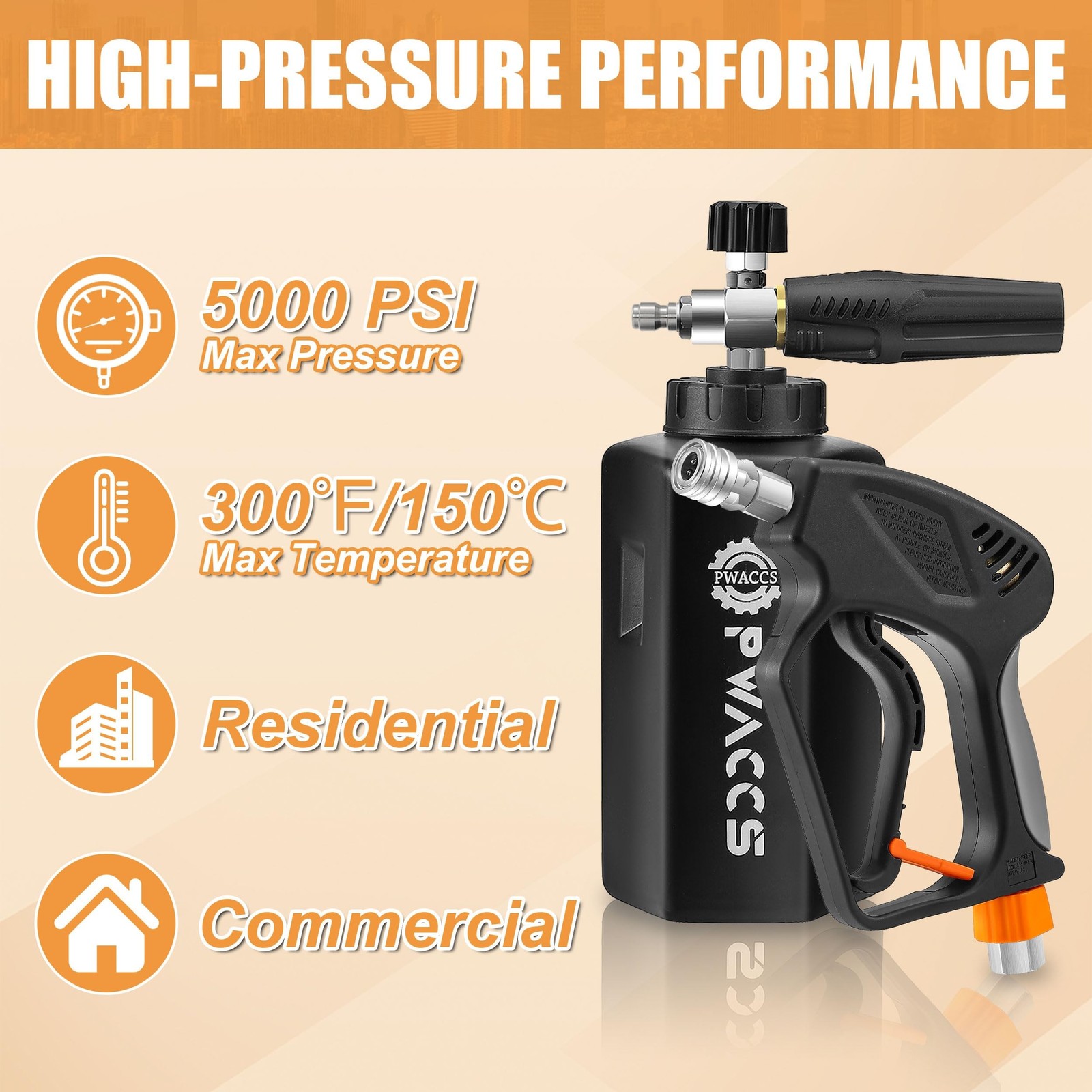 PWACCS Pressure Washer Gun with Foam Cannon, Short Pressure Washer Gun with S…