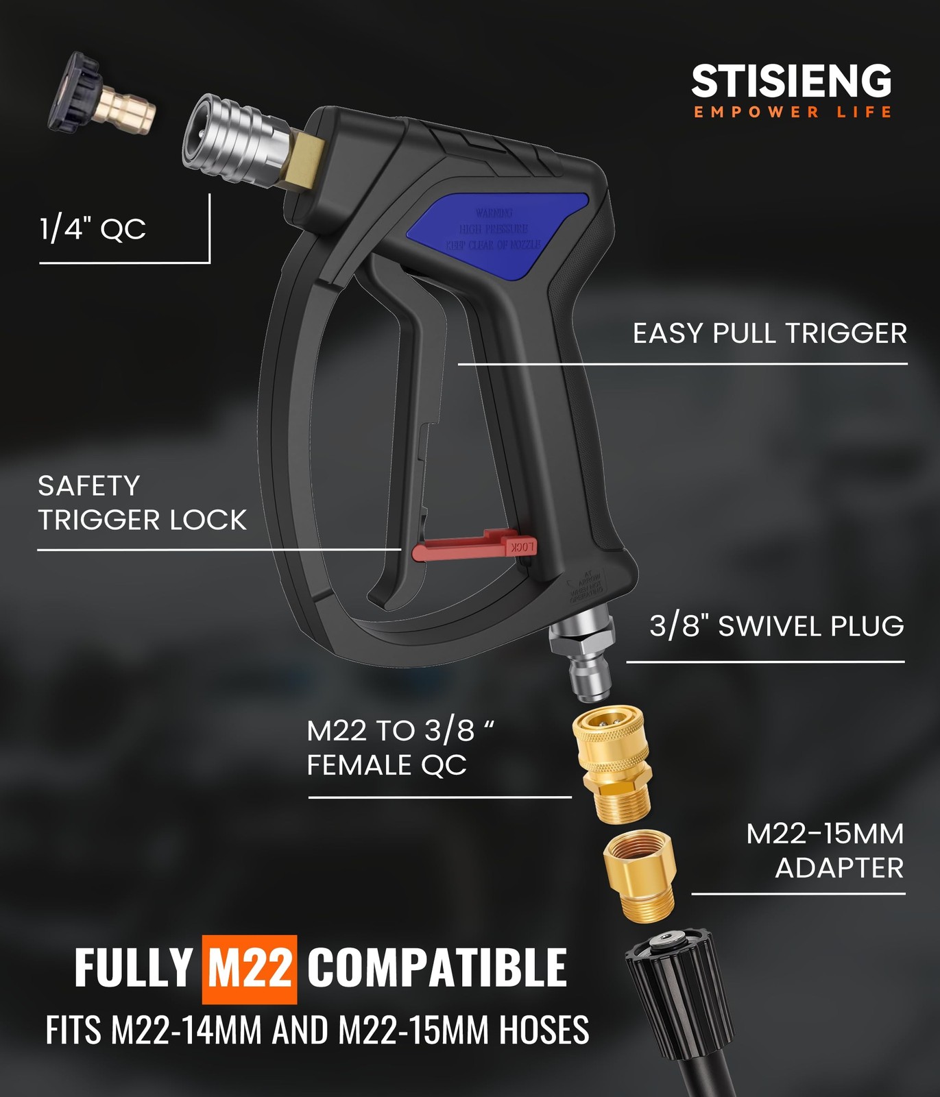 Short Pressure Washer Gun with 360° Swivel, High Pressure Stubby Power Wash