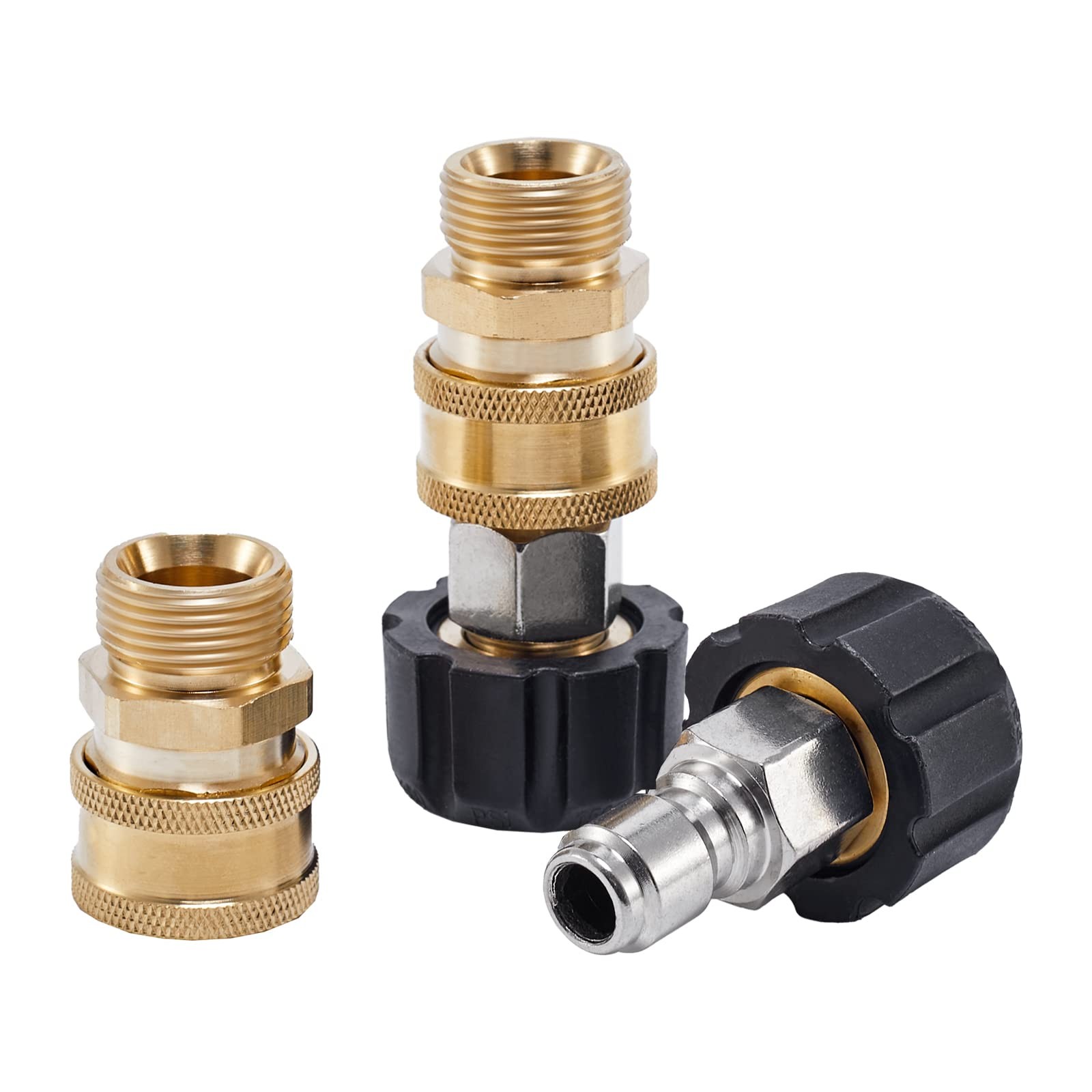 Raincovo Pressure Washer Quick Connect Fittings, M22 14mm to 3/8″, Black