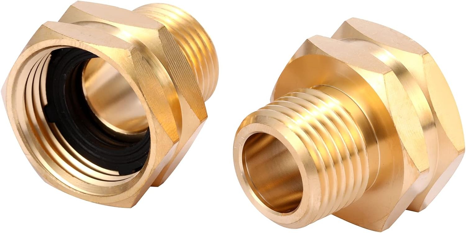 2 Pack Brass Garden Hose Adapter, 3/4″ GHT Female x 1/2″ NPT Male,