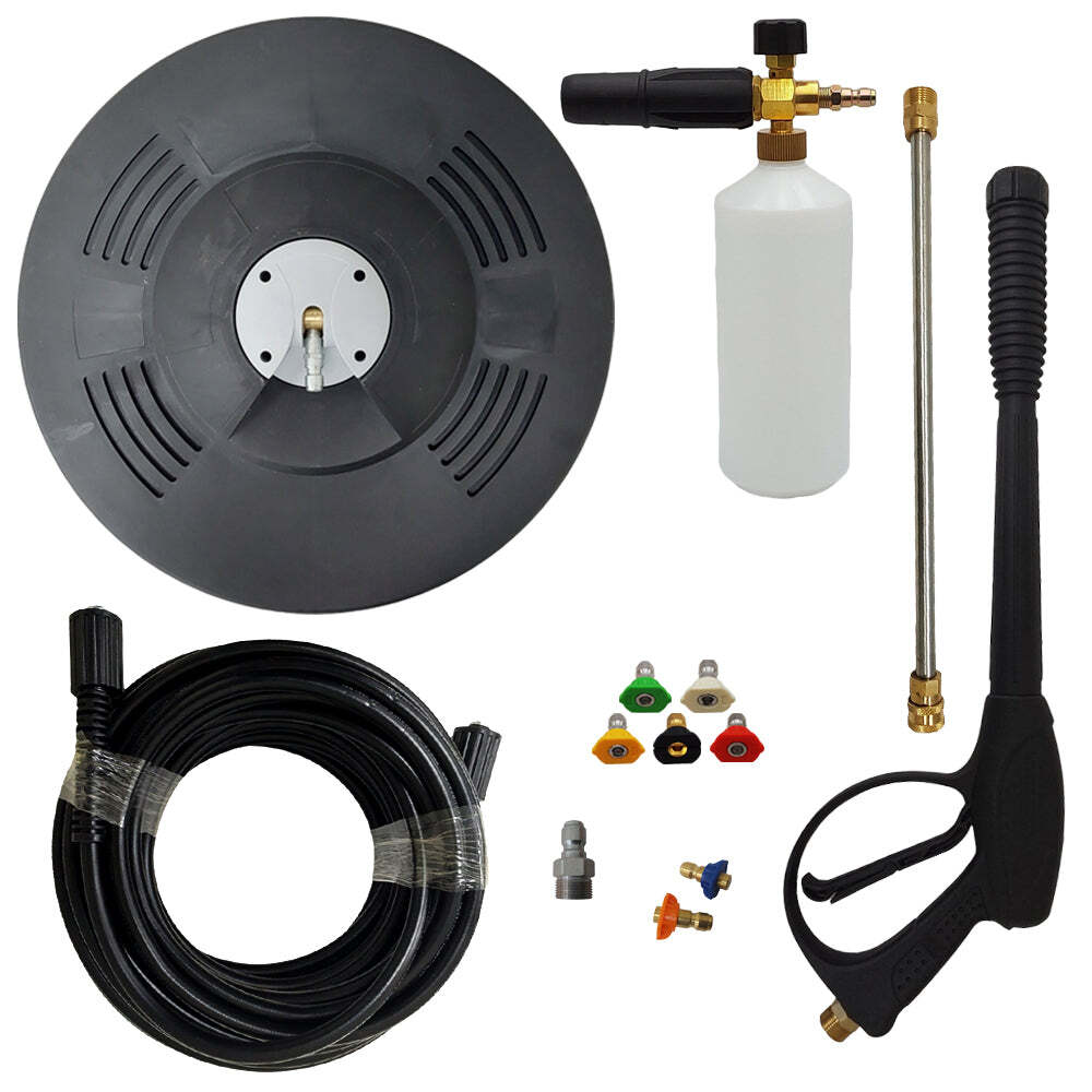 Surface Cleaner, 50′ Hose, 5 Tips, 2 Nozzles, 3/8″ Male, Gun Kit