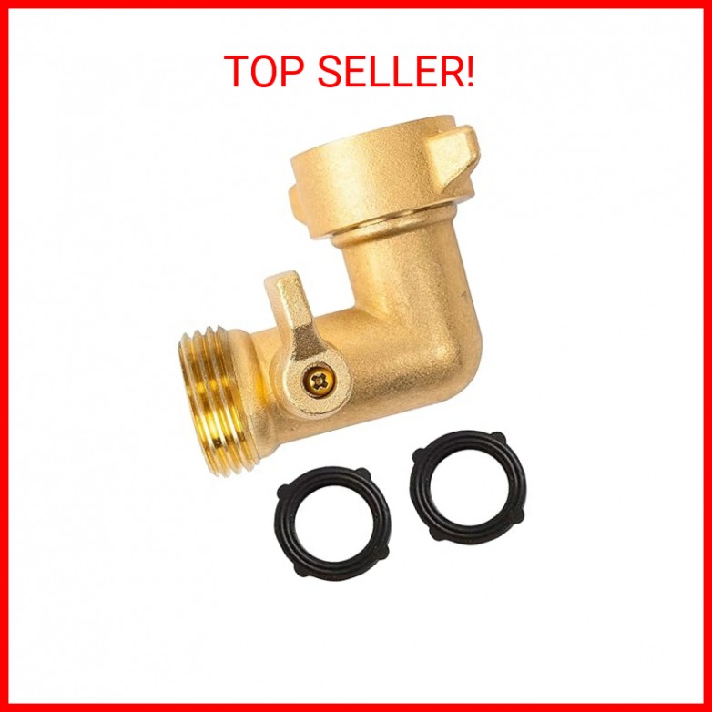 Xiny Tool 90 Degree Garden Hose Adapter with Shut Off Valves, 3/4″ Solid Brass G