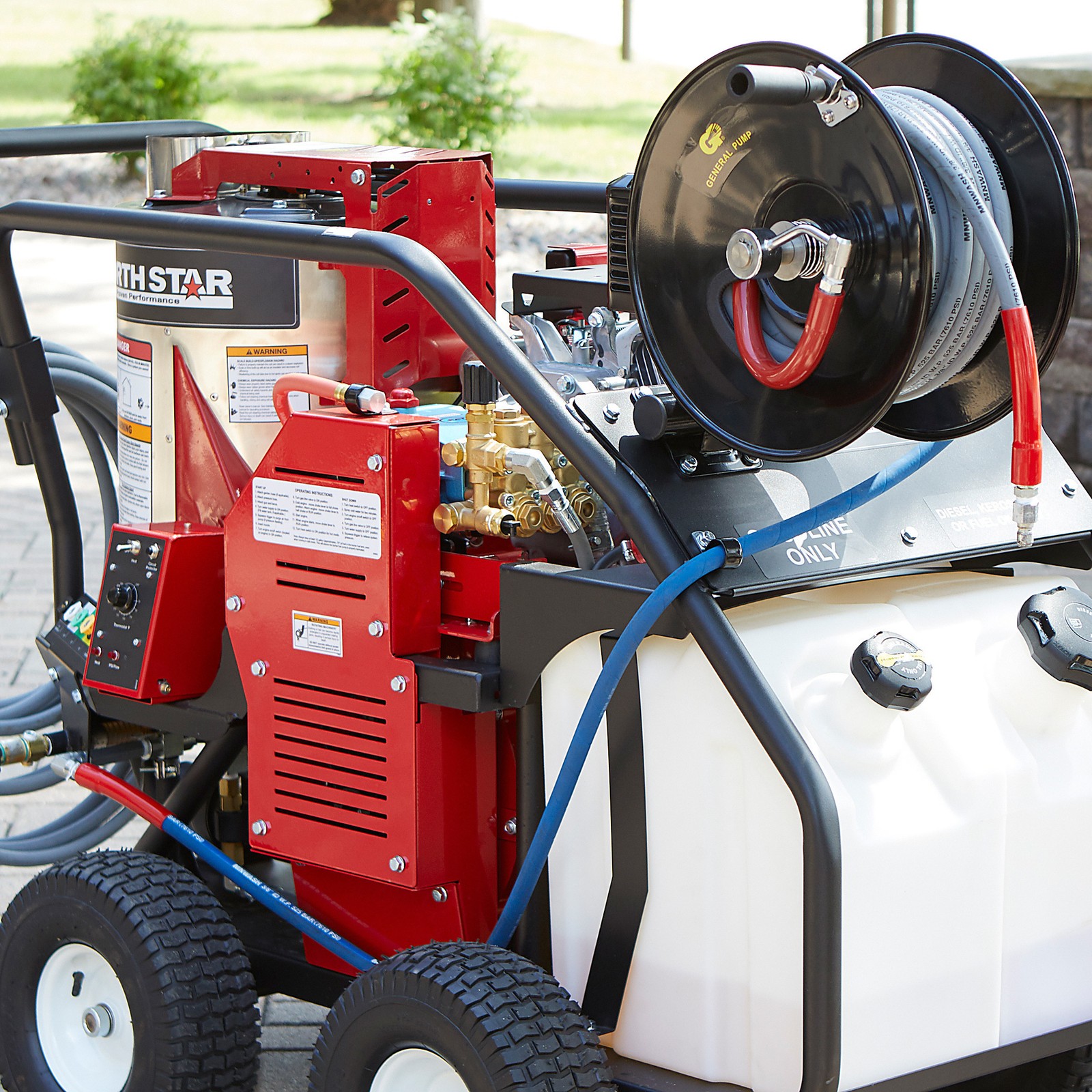 NorthStar Pressure Washer Hose Reel with 50ft. Steel-Braided Hose, 3/8in. x