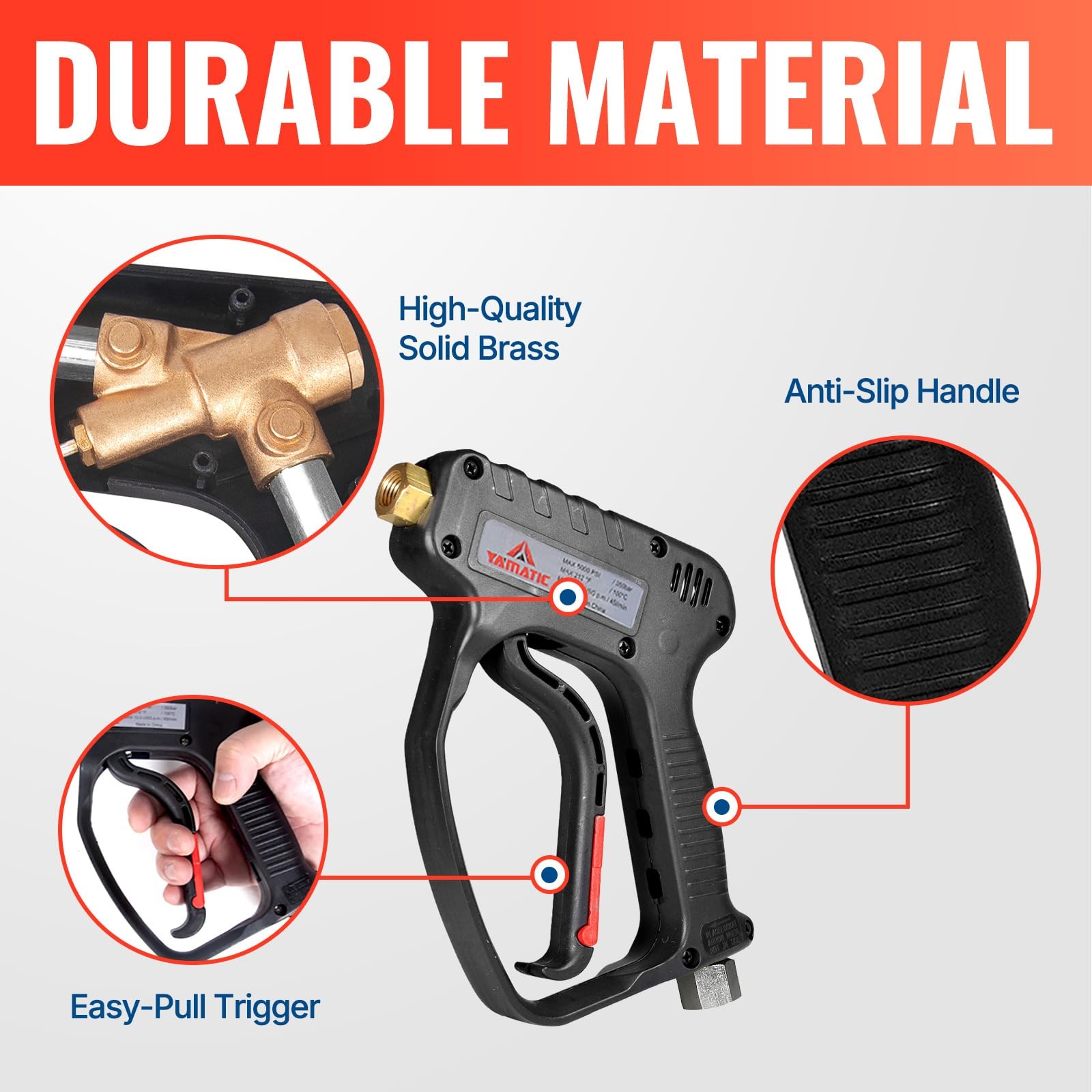YAMATIC Pressure Washer Short Gun 5000 PSI – Stainless Steel 3/8″